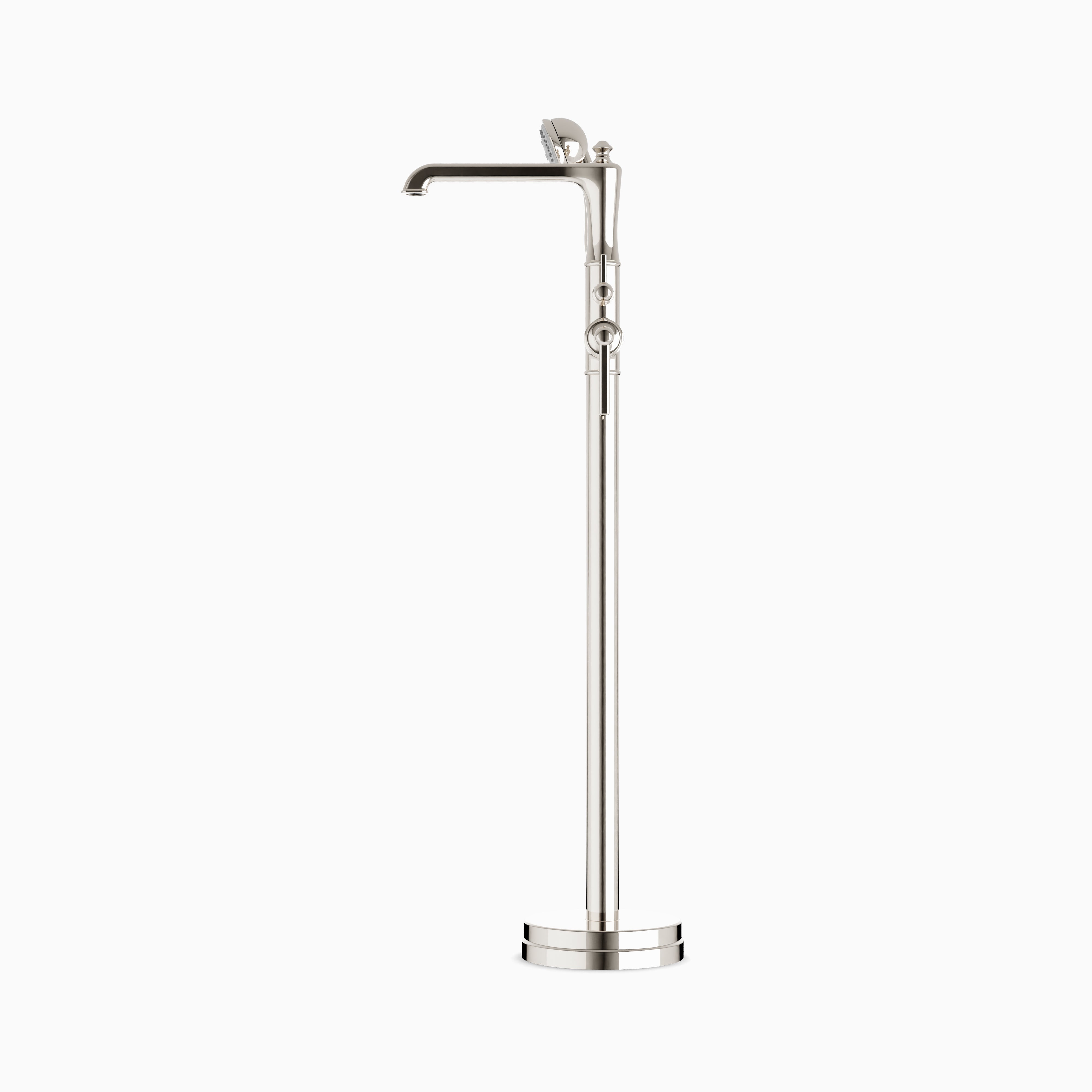 Linden Floor Mount Tub Filler Trim Kit with Hand Shower in Polished Nickel