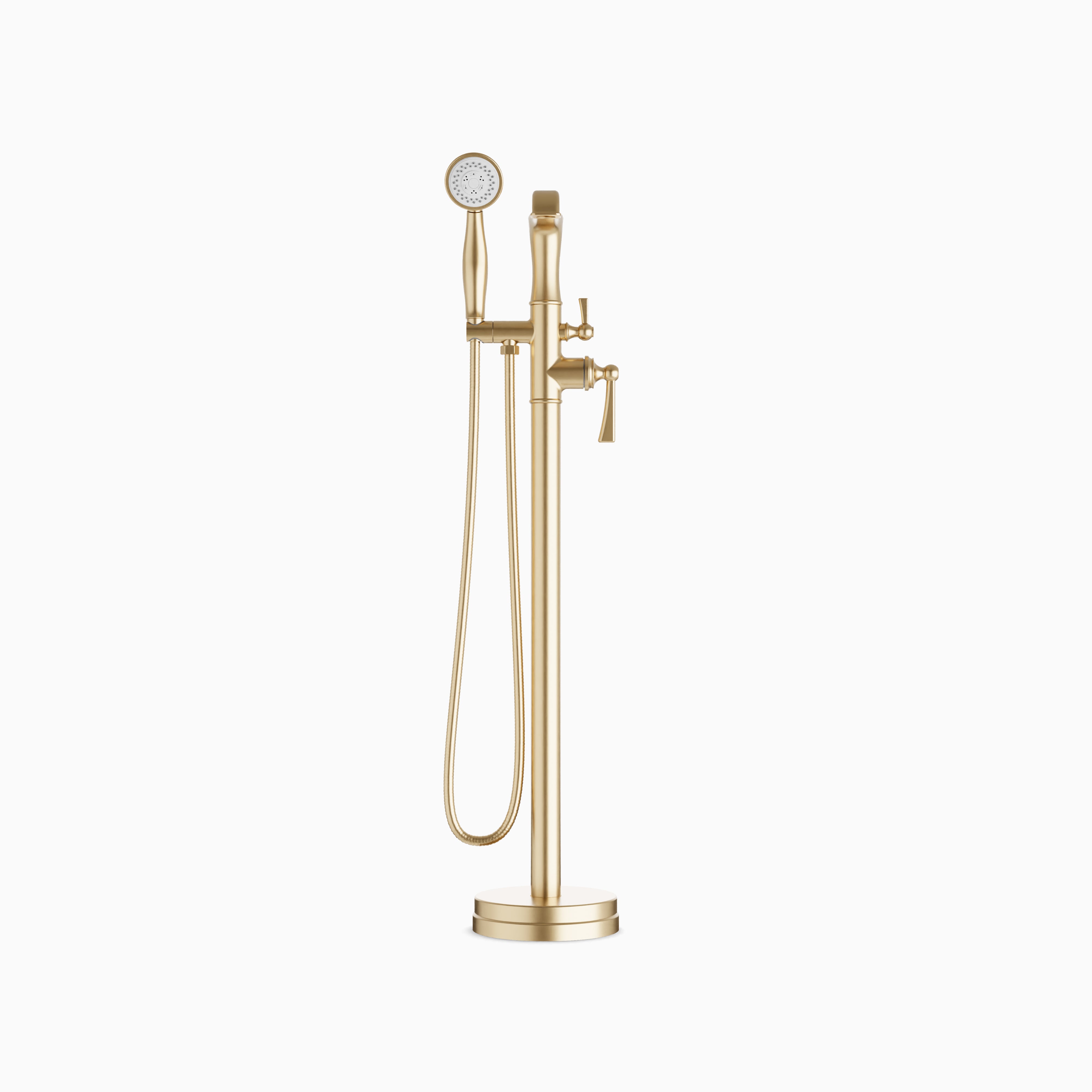 Linden Floor Mount Tub Filler Trim Kit with Hand Shower in Satin Brass