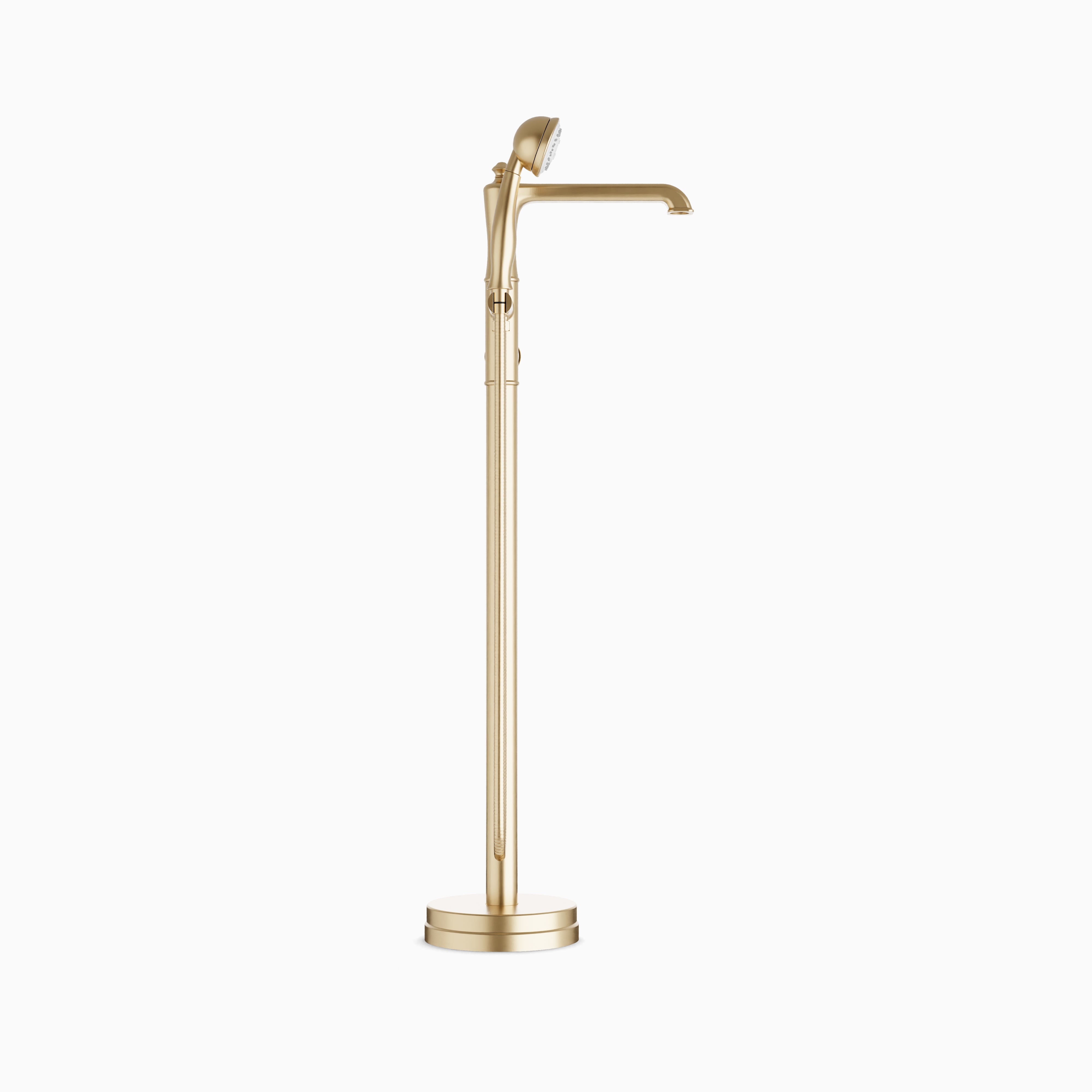 Linden Floor Mount Tub Filler Trim Kit with Hand Shower in Satin Brass