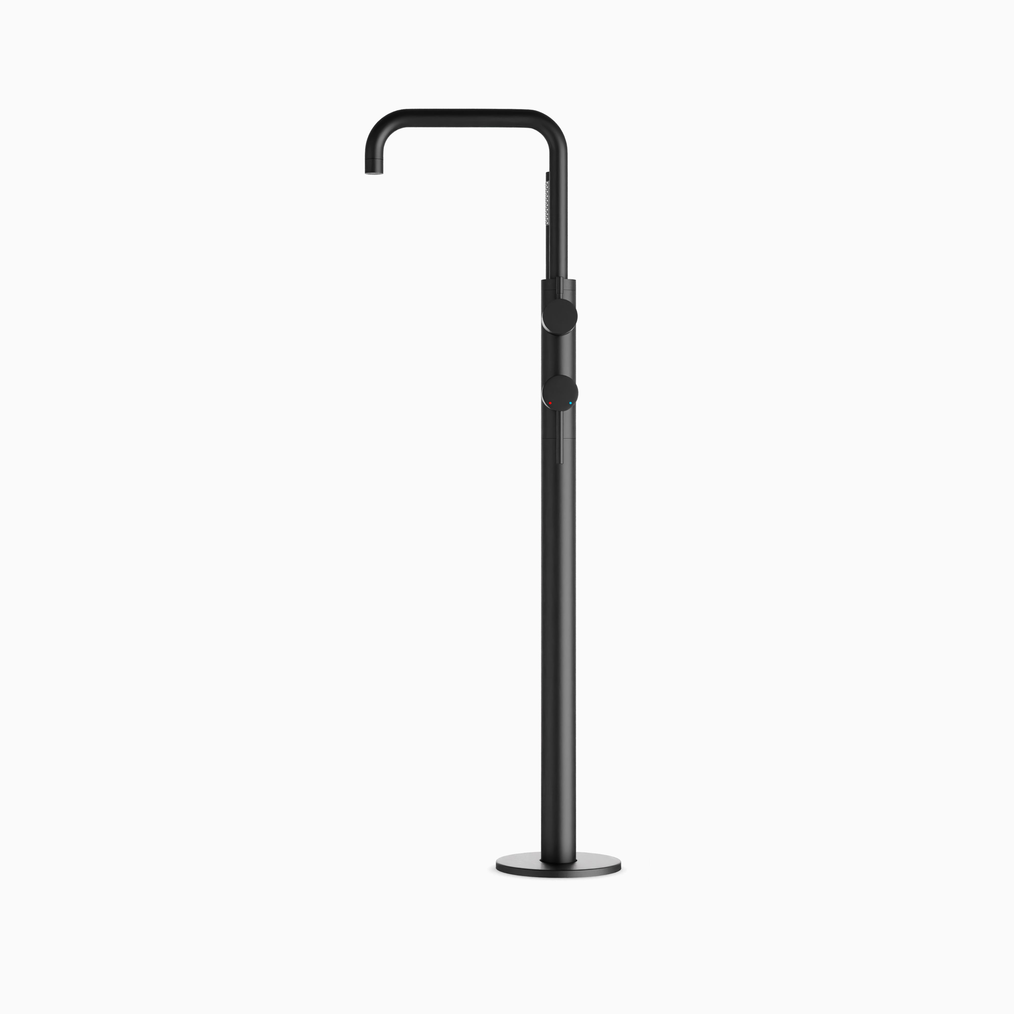 Alder Floor Mount Tub Filler Trim Kit with Low Spout & Hand Shower in Matte Black