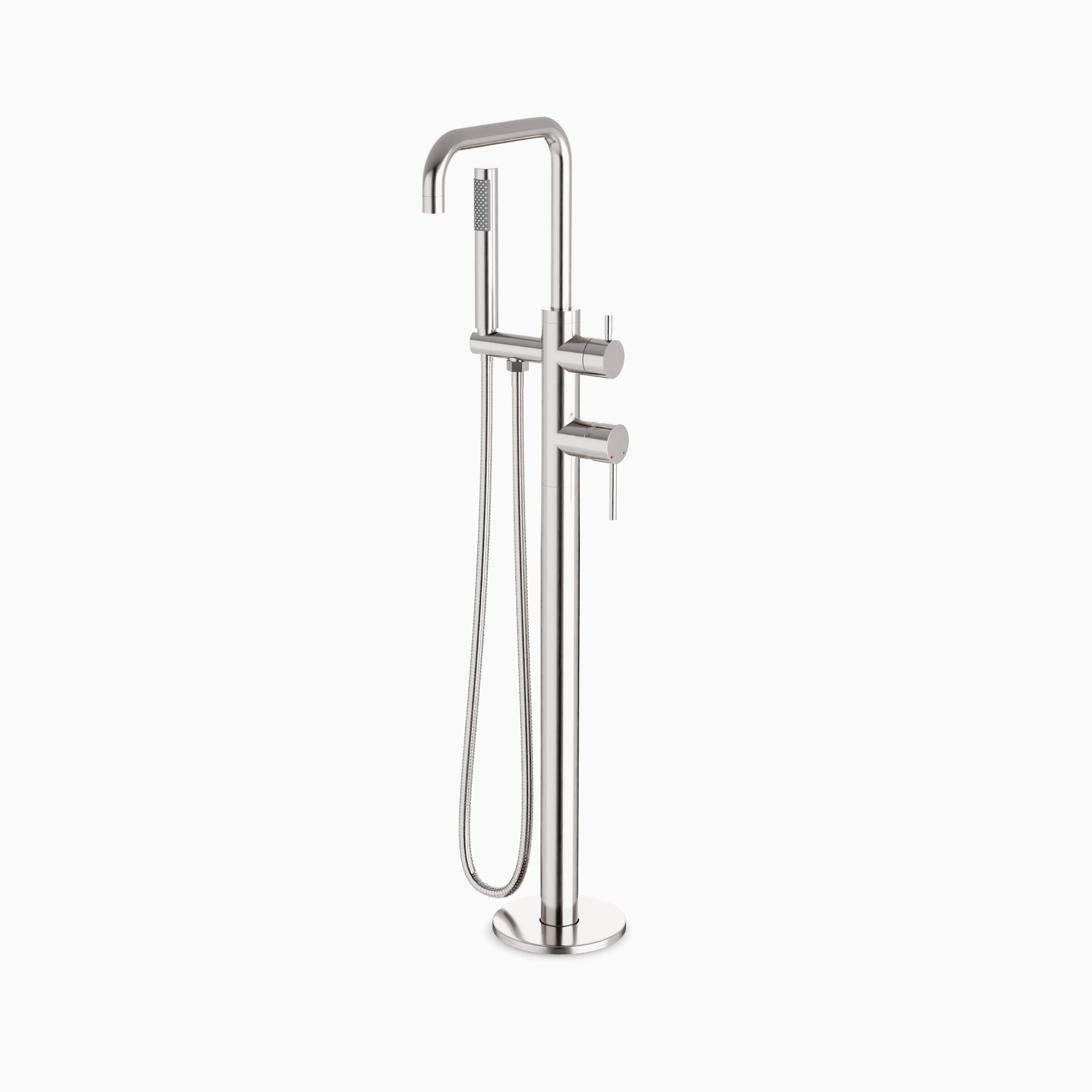 Alder Floor Mount Tub Filler Trim Kit with Low Spout & Hand Shower in Brushed Nickel