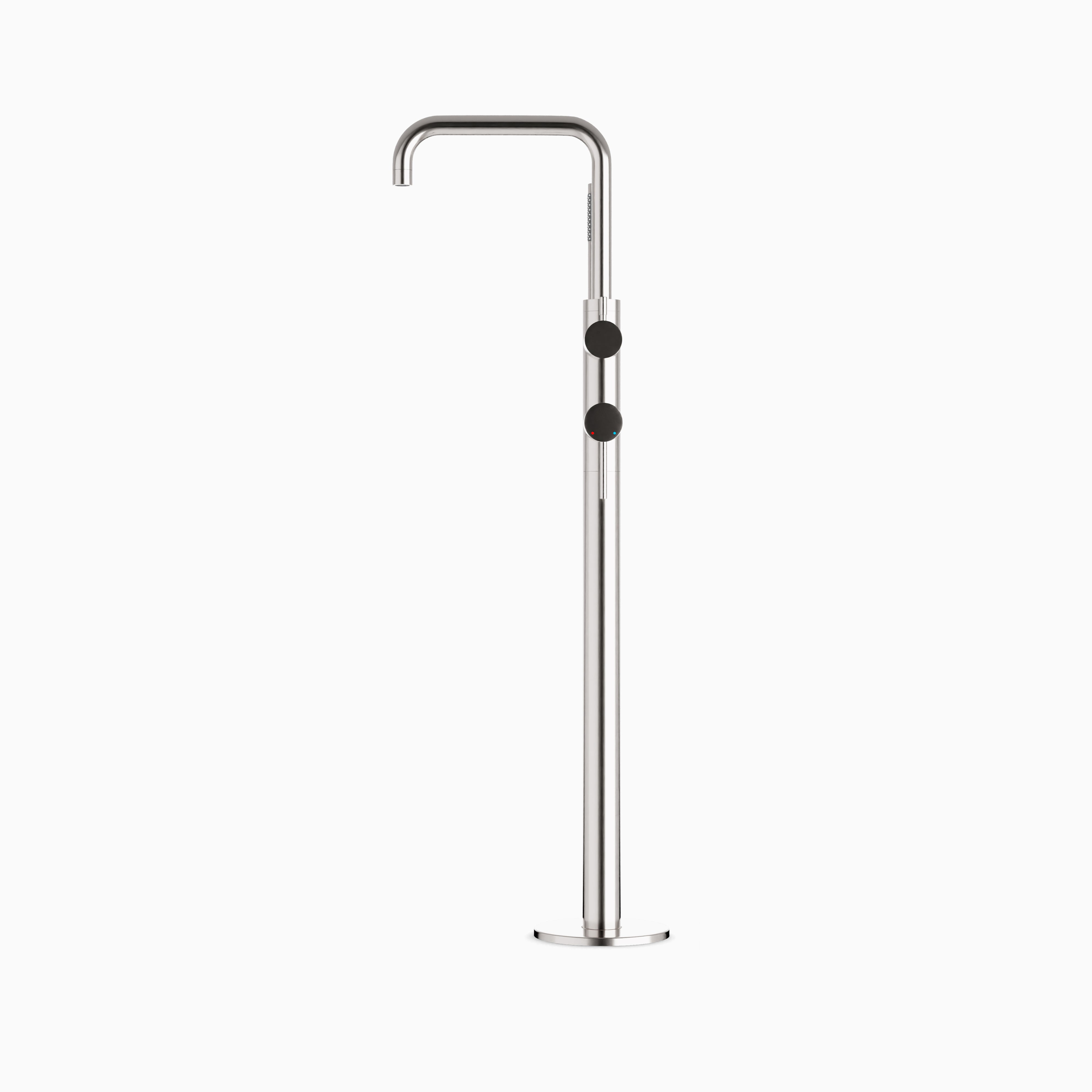Alder Floor Mount Tub Filler Trim Kit with Low Spout & Hand Shower in Brushed Nickel
