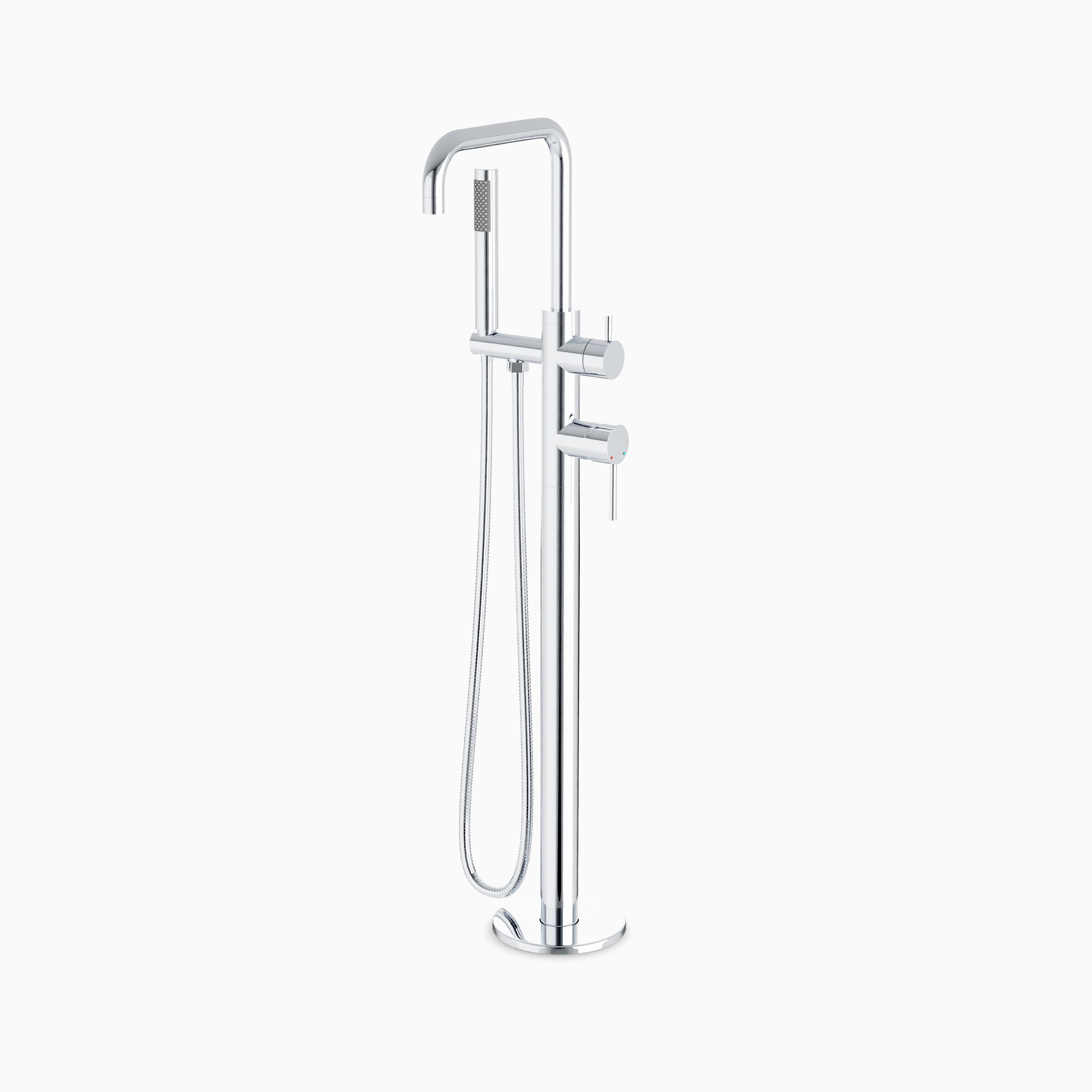Alder Floor Mount Tub Filler Trim Kit with Low Spout & Hand Shower in Chrome