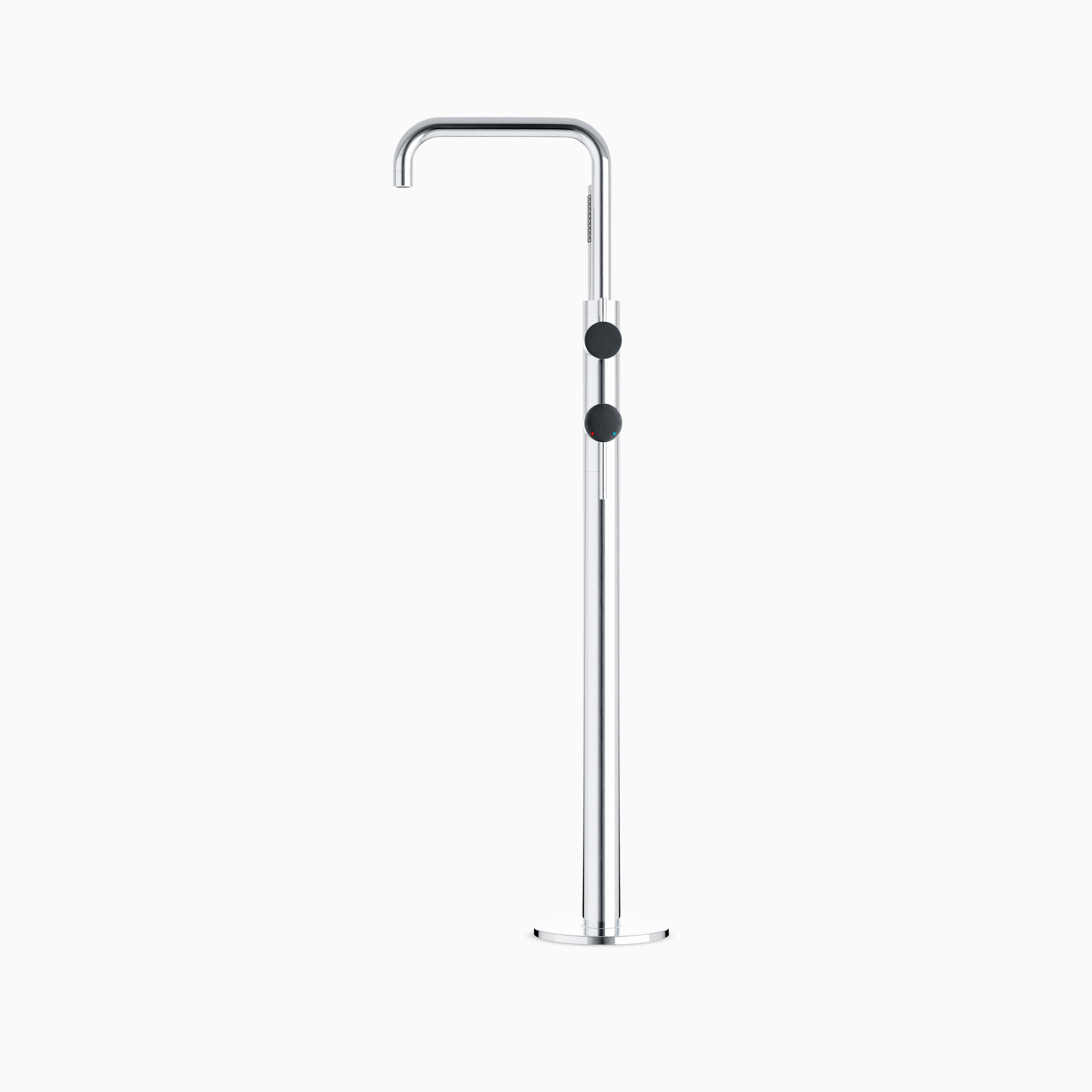 Alder Floor Mount Tub Filler Trim Kit with Low Spout & Hand Shower in Chrome