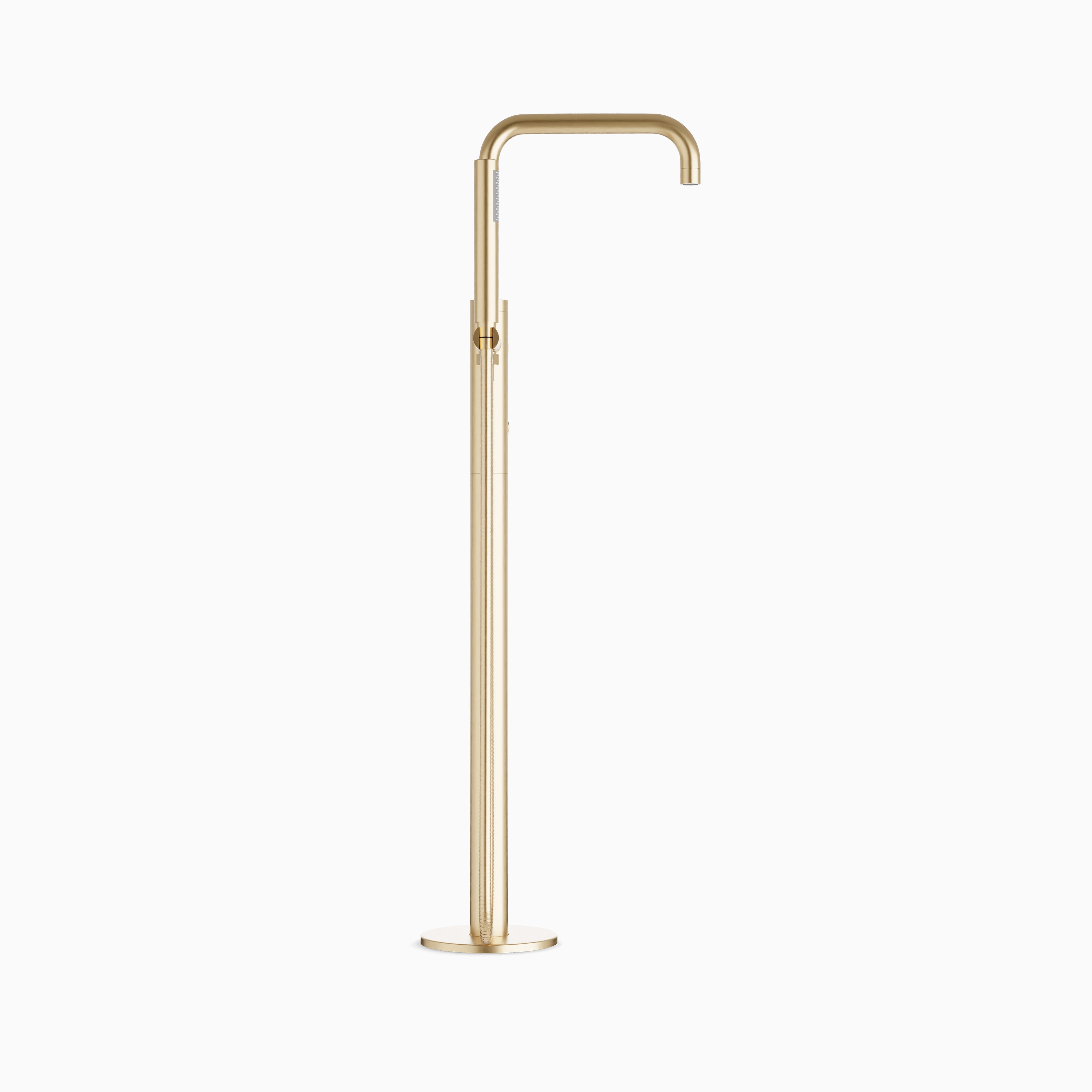 Alder Floor Mount Tub Filler Trim Kit with Low Spout & Hand Shower in Satin Brass