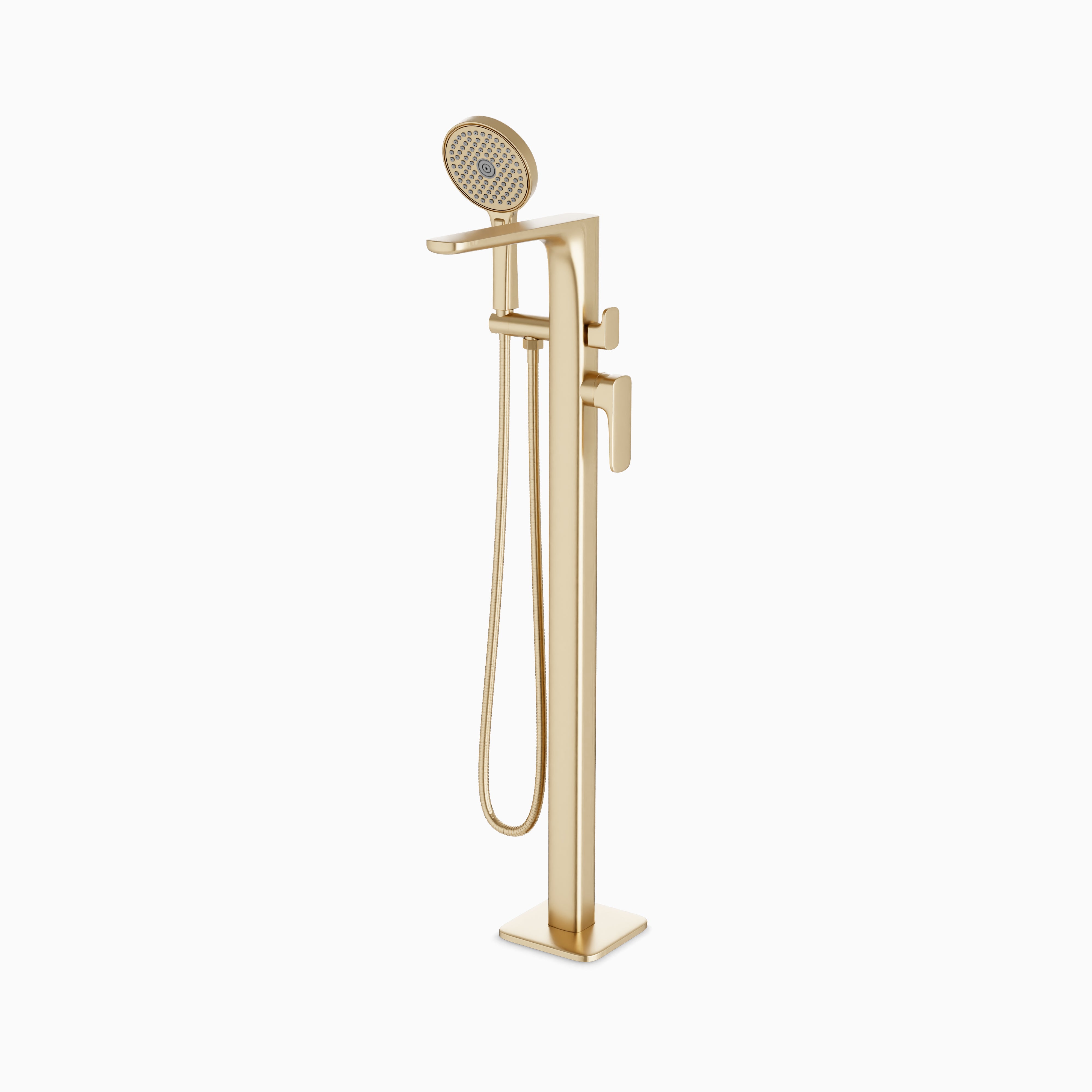 Cove Floor Mount Tub Filler Trim Kit with Hand Shower in Satin Brass