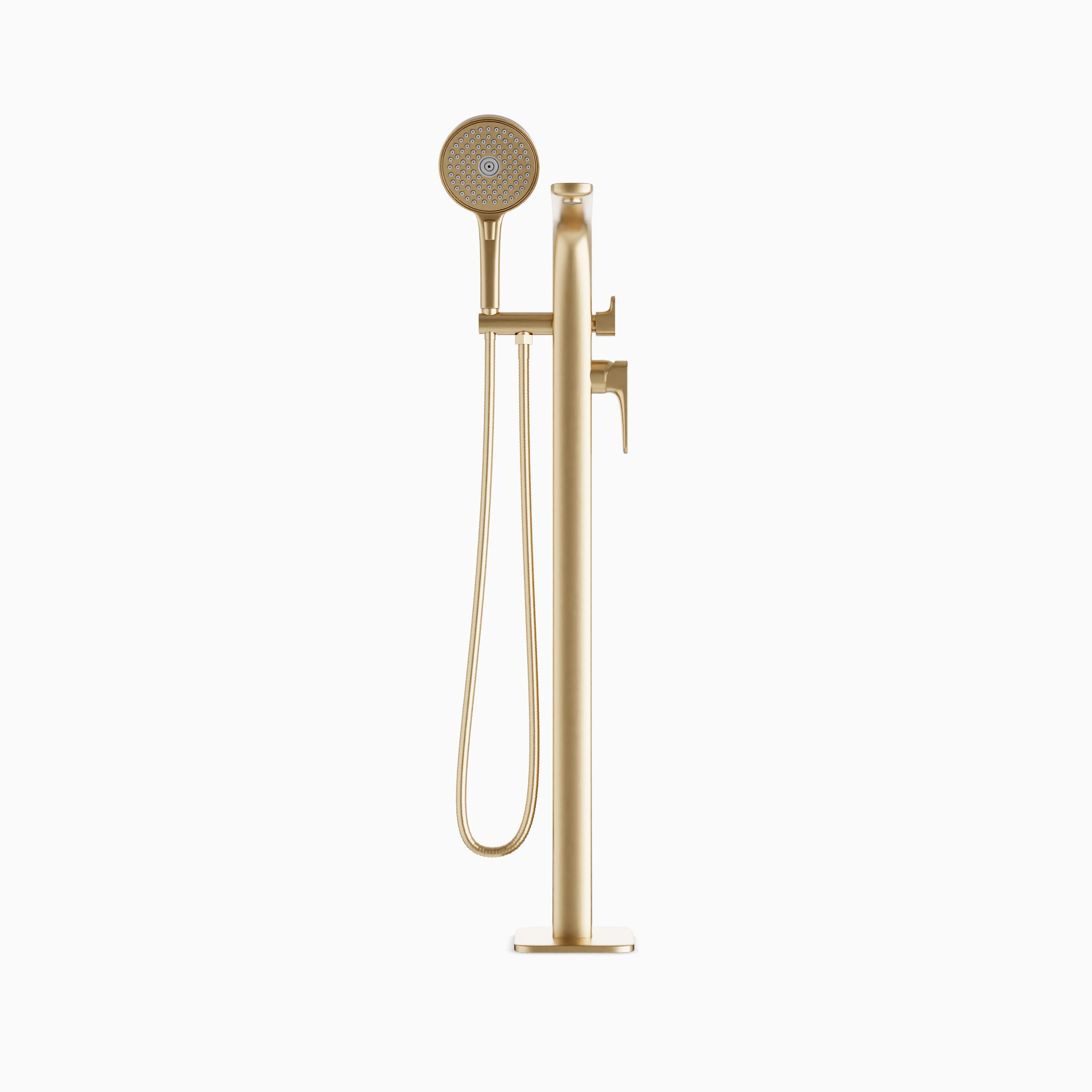 Cove Floor Mount Tub Filler Trim Kit with Hand Shower in Satin Brass
