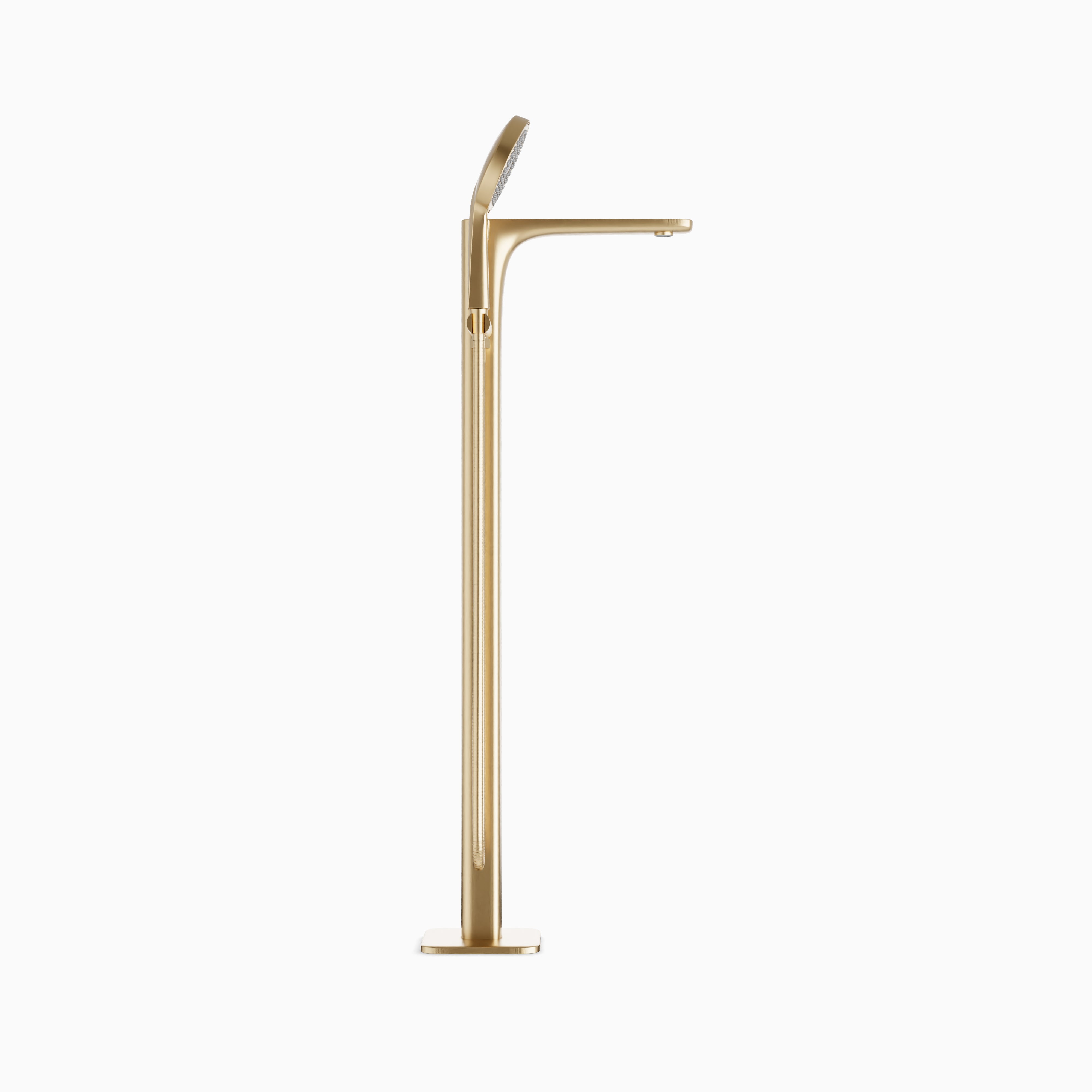 Cove Floor Mount Tub Filler Trim Kit with Hand Shower in Satin Brass
