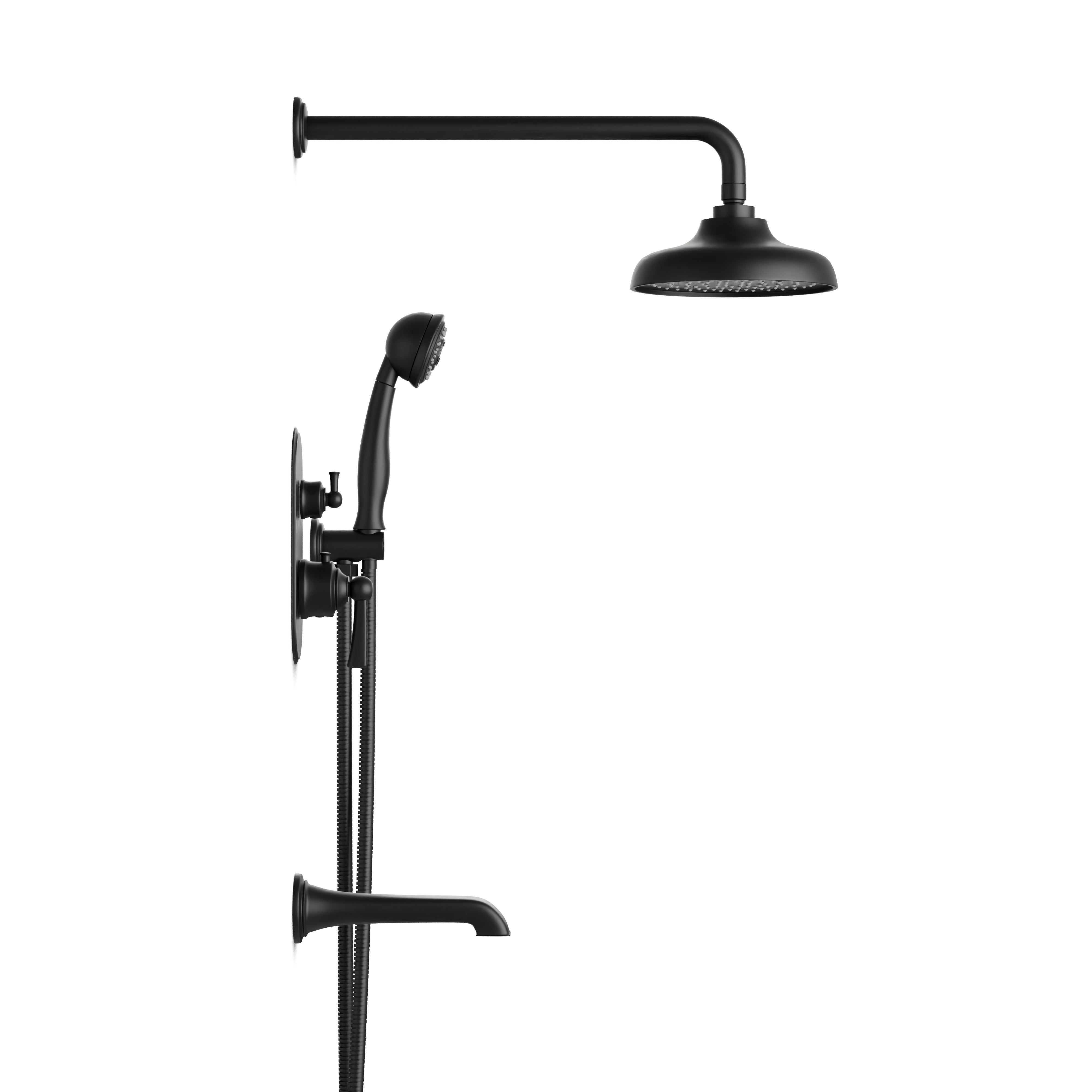 Linden Thermostatic Shower Trim Kit with Hand Shower & Tub Filler in Matte Black