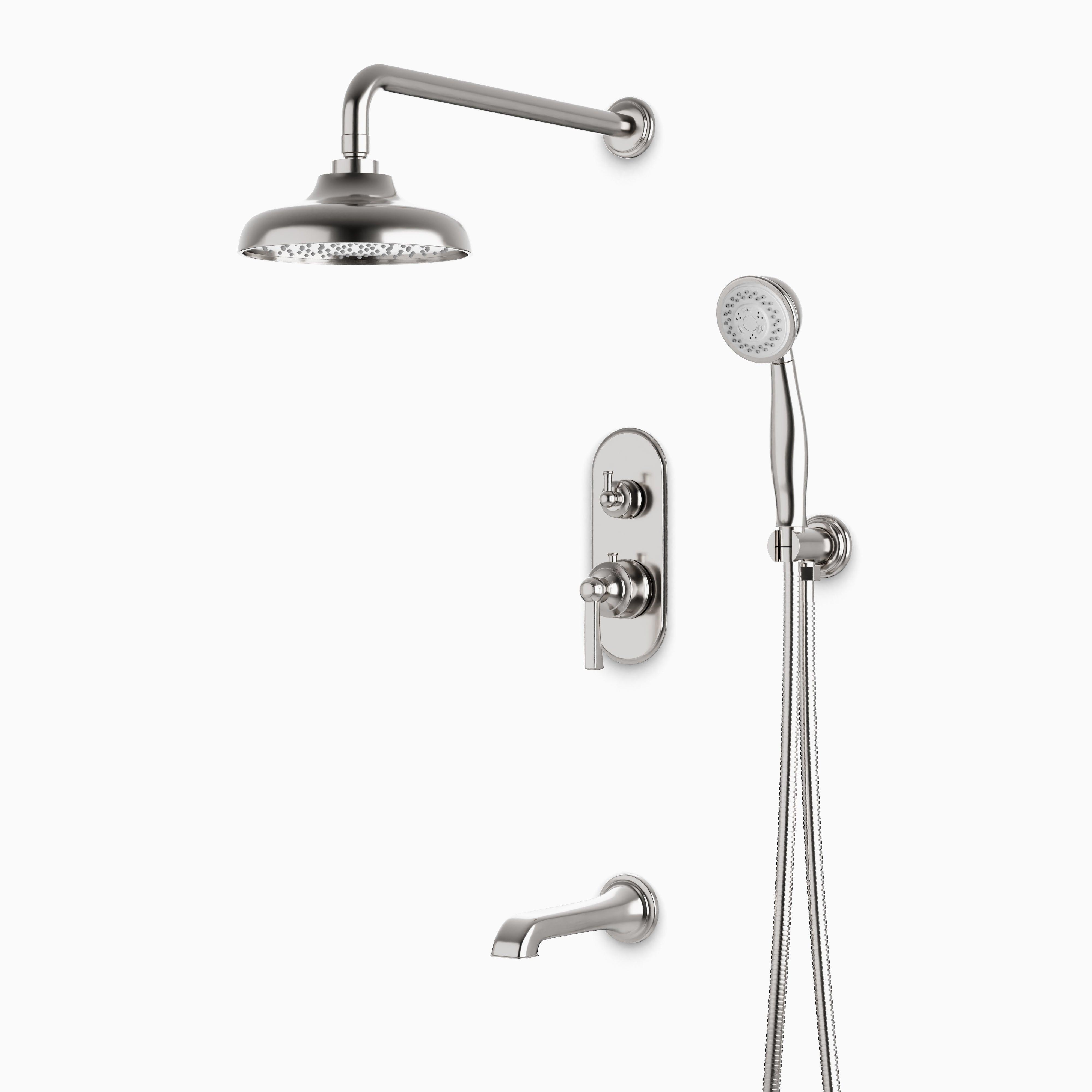 Linden Thermostatic Shower Trim Kit with Hand Shower & Tub Filler in Brushed Nickel