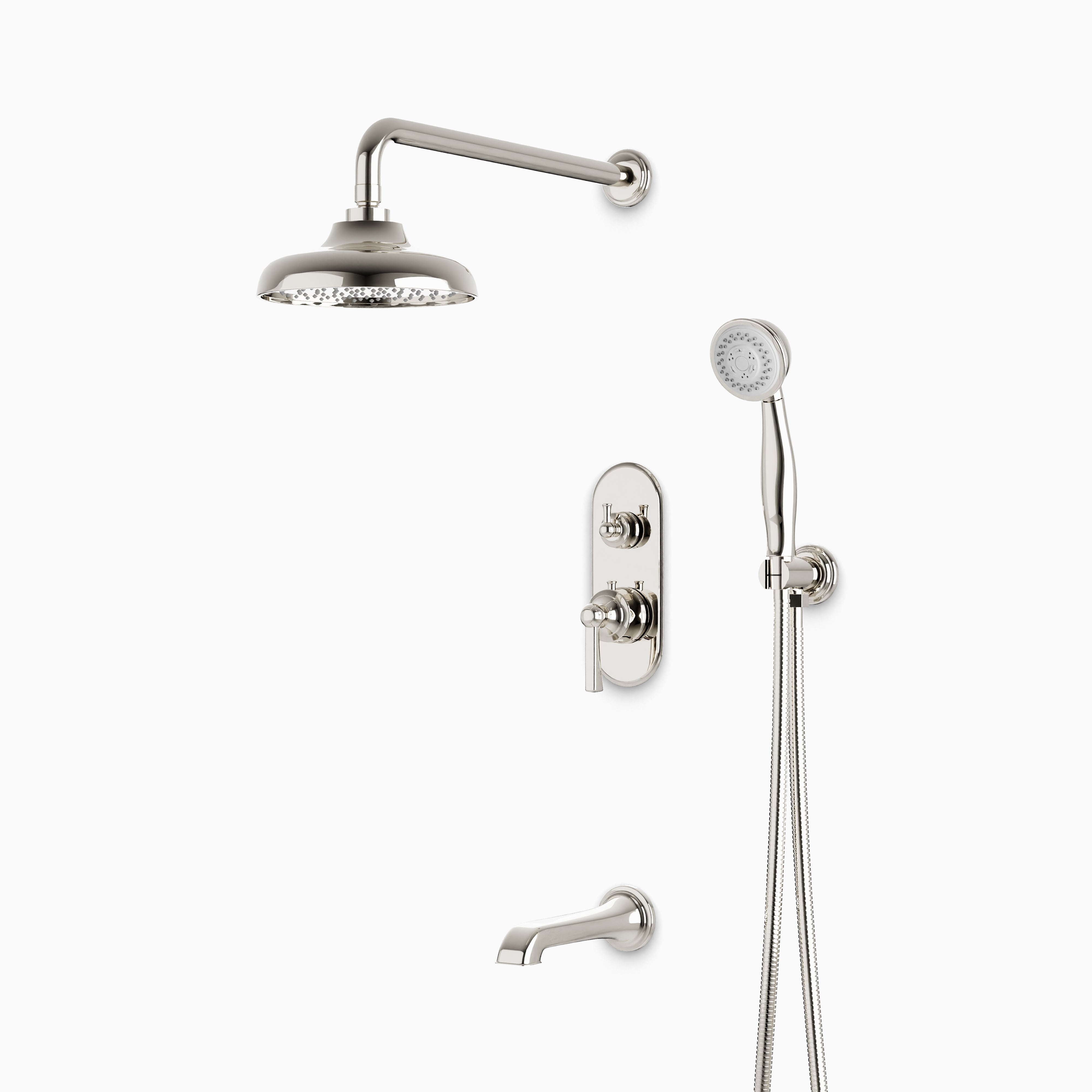 Linden Thermostatic Shower Trim Kit with Hand Shower & Tub Filler in Polished Nickel