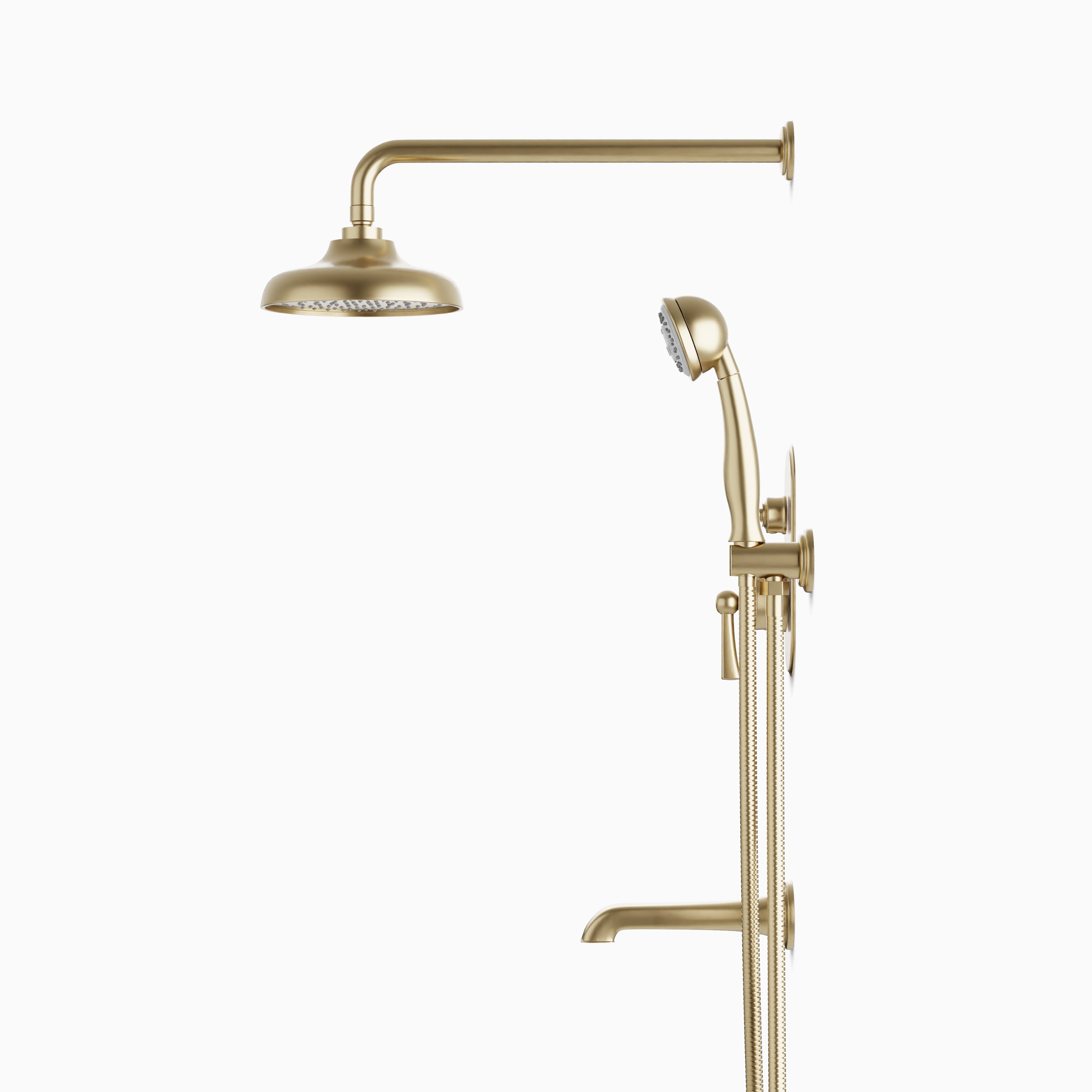 Linden Thermostatic Shower Trim Kit with Hand Shower & Tub Filler in Satin Brass