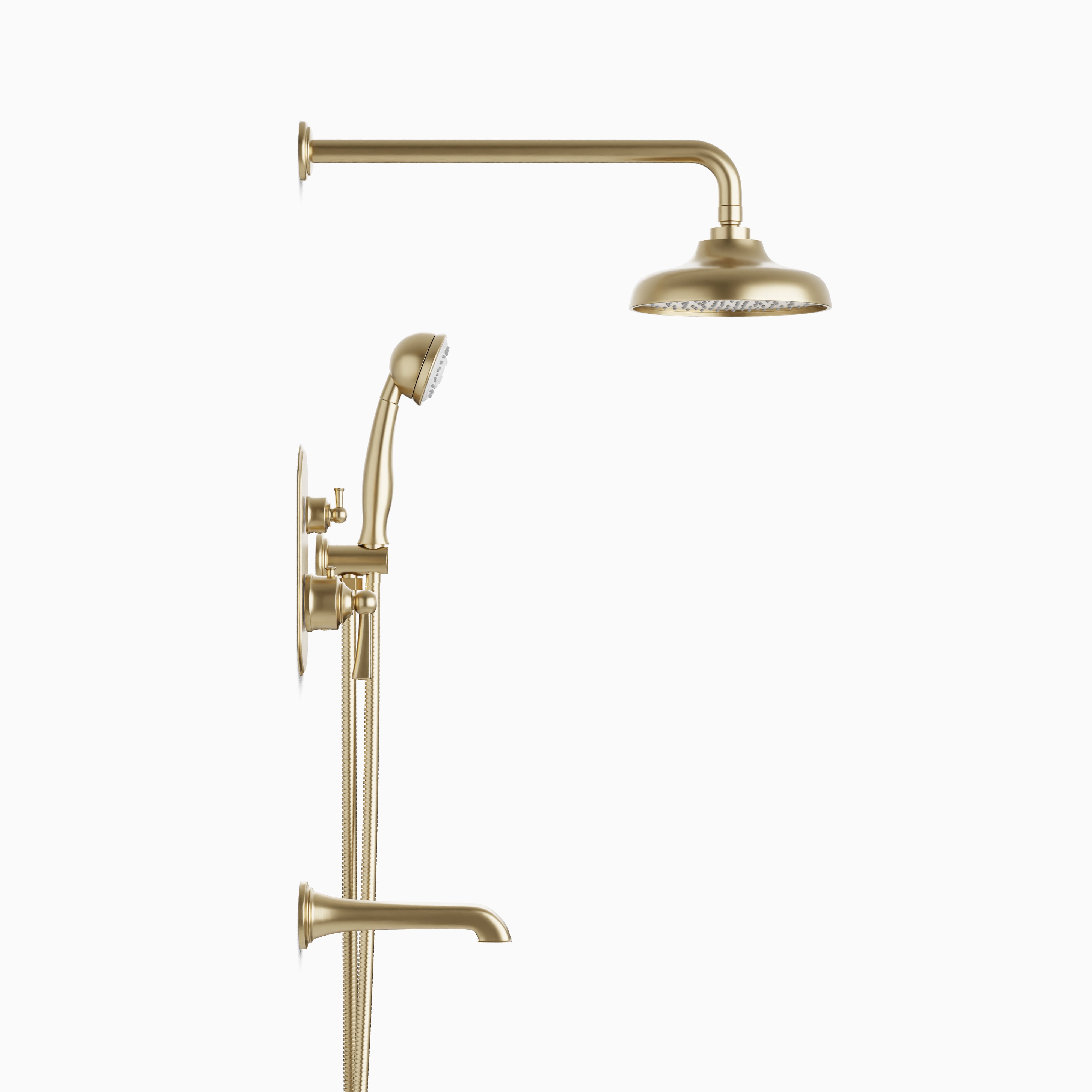 Linden Thermostatic Shower Trim Kit with Hand Shower & Tub Filler in Satin Brass