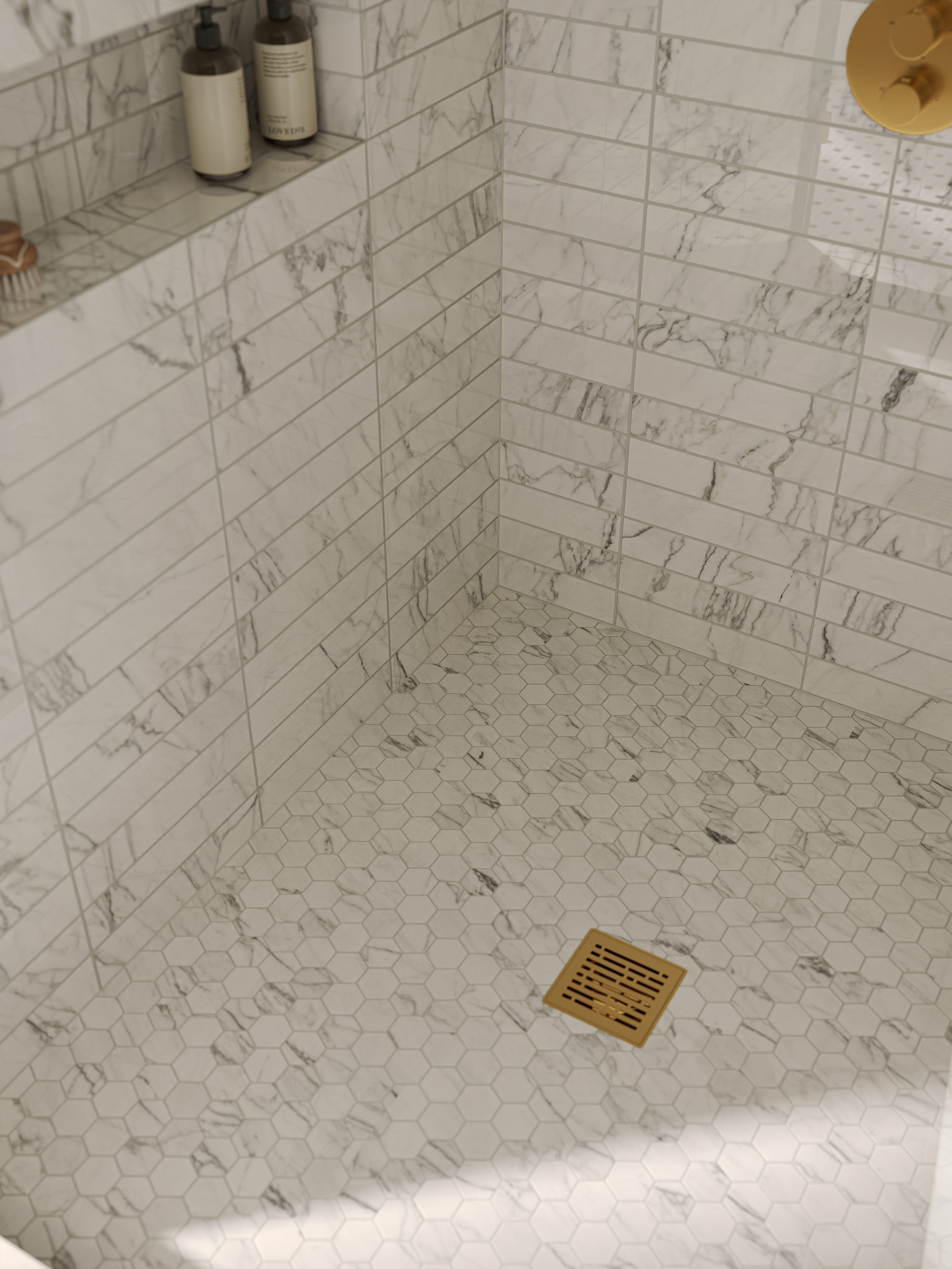 Aniston 2x2 Matte Porcelain Hexagon Mosaic Tile in Calacatta Quarzite