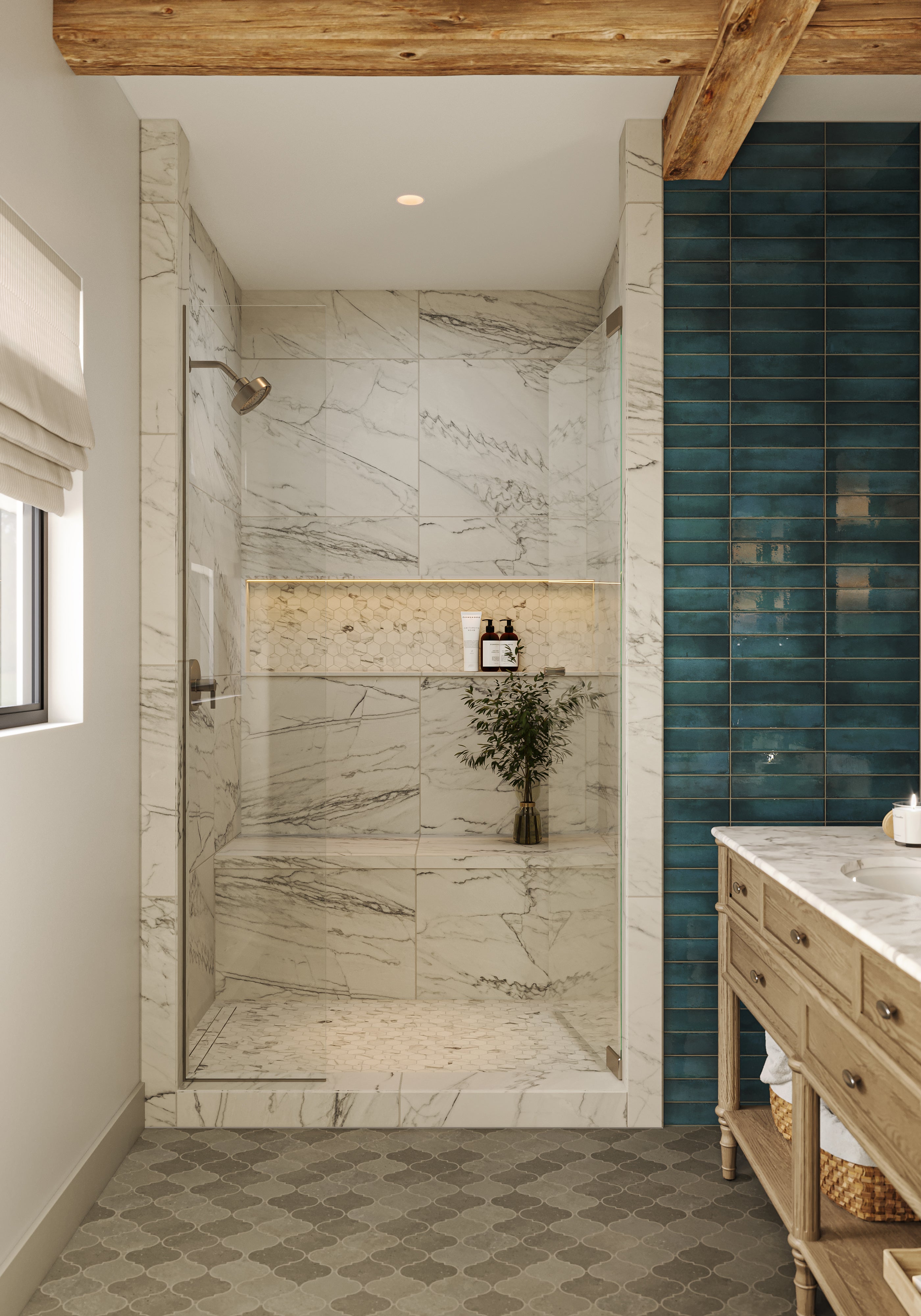 Shea 12x14.5 Matte Porcelain Arabesque Mosaic Tile in Cool Blend