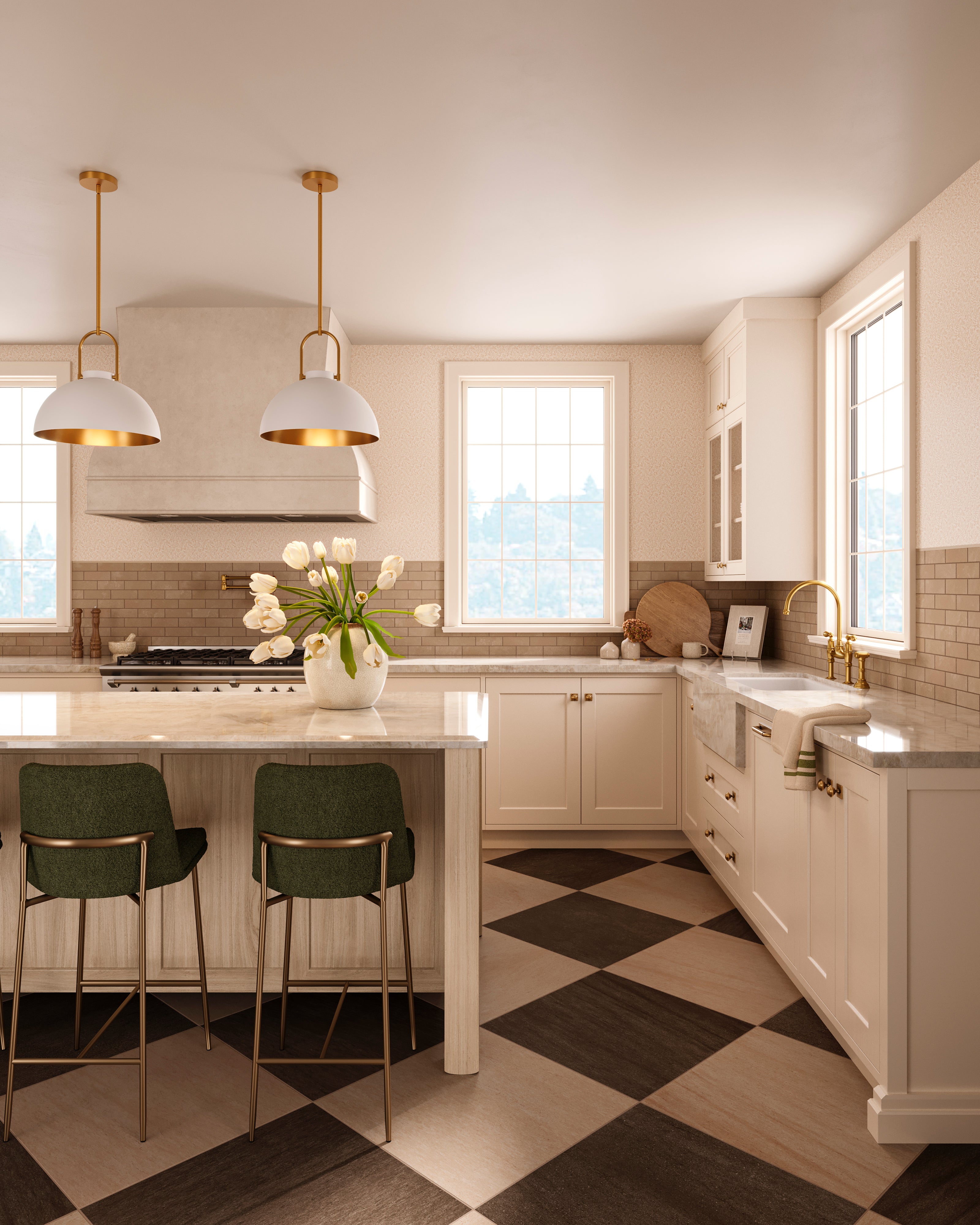 Brody 24x24 Checkerboard Matte Porcelain Tile in Dune and Cliff