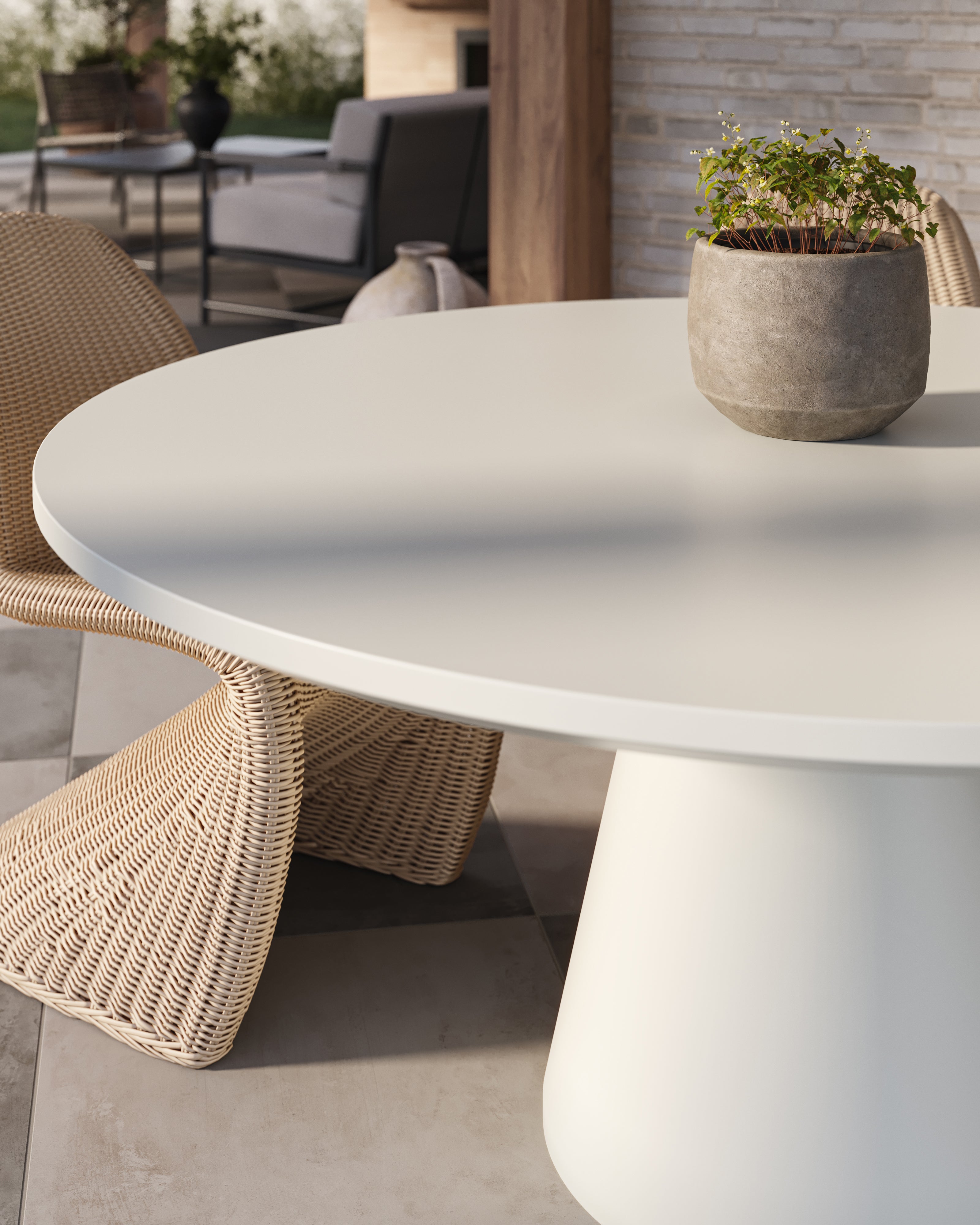 Linea Round Dining Table in Bone, 63"