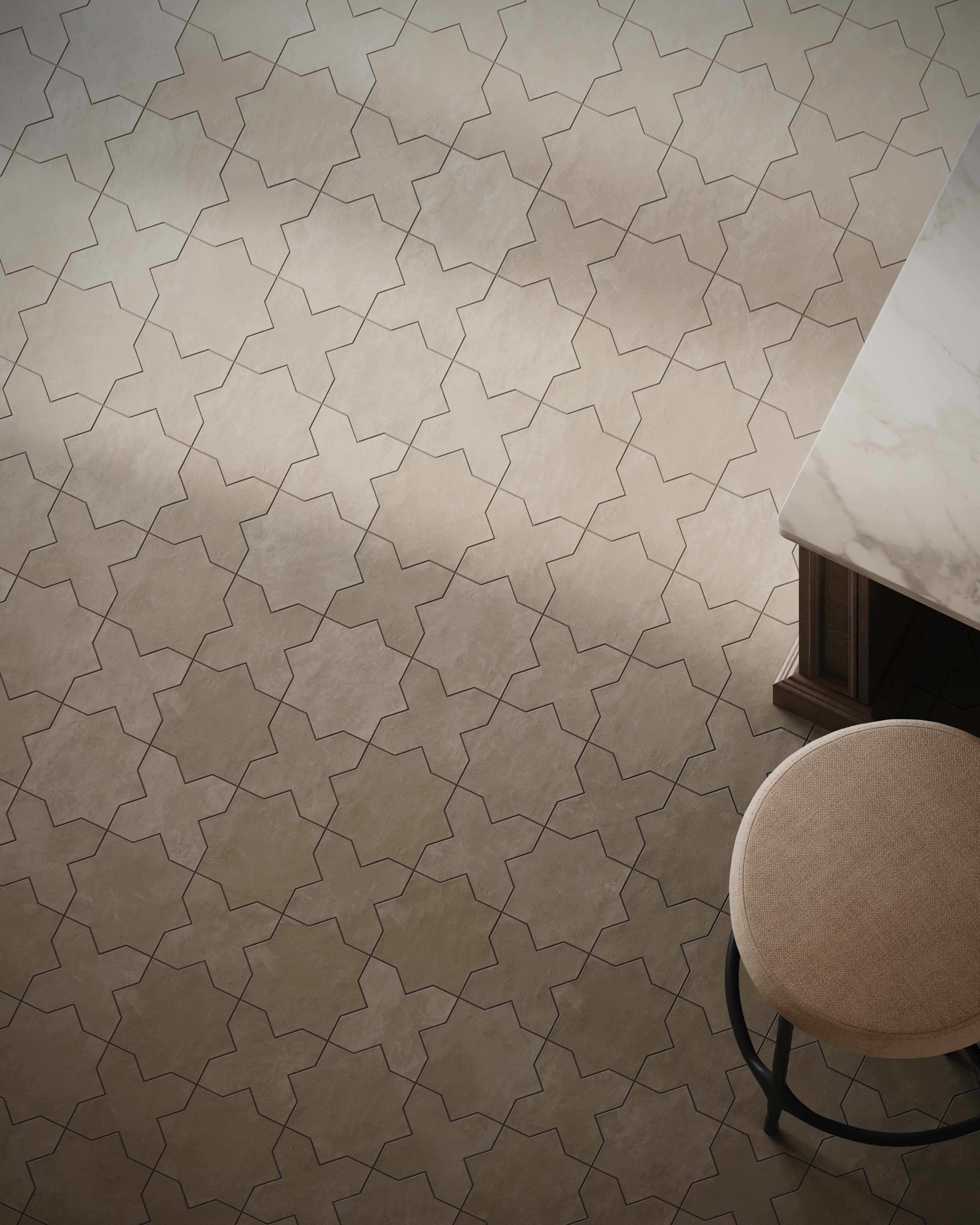 Isabel 11 x 11 Matte Porcelain Tile Star in Silverstone and Cross in Silverstone