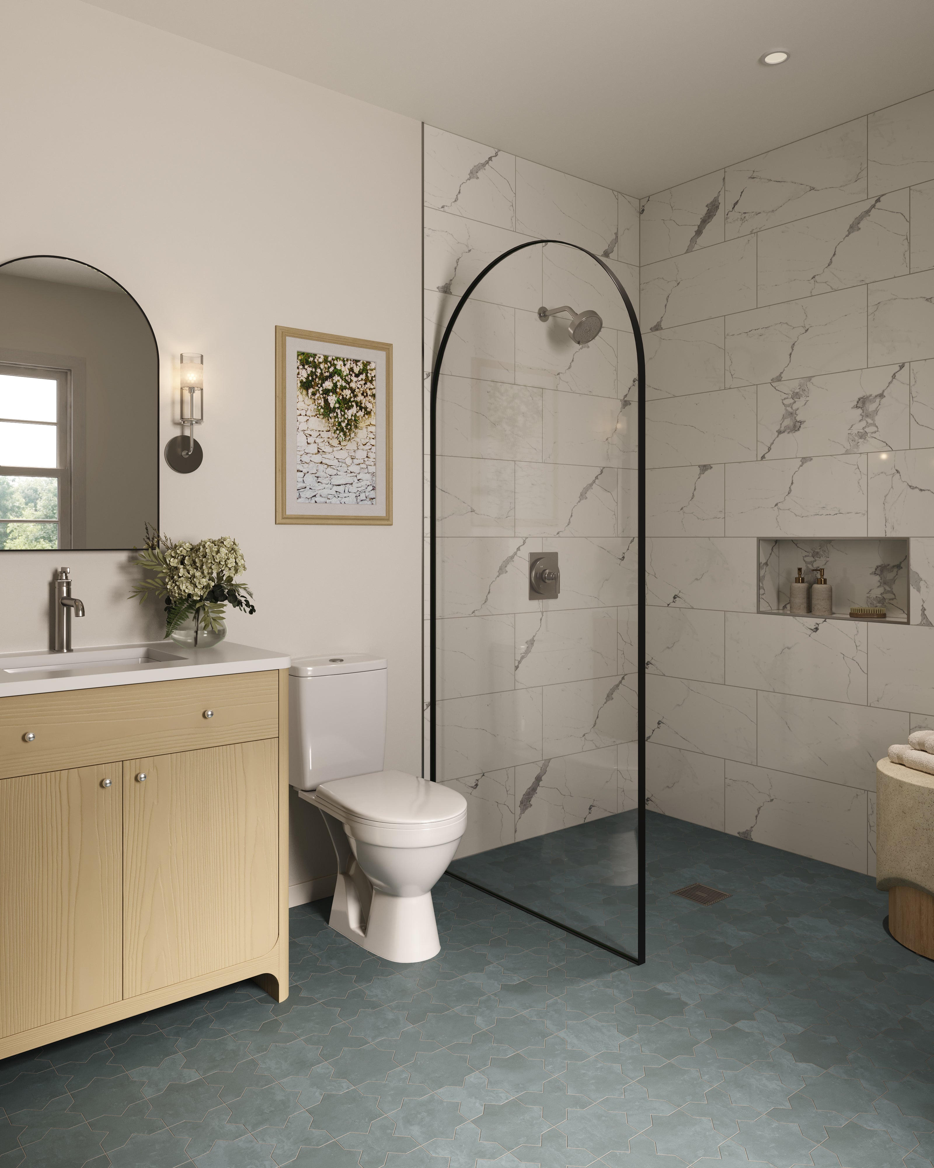 Isabel 11x11 Matte Porcelain Tile Star in Slate and Cross in Slate