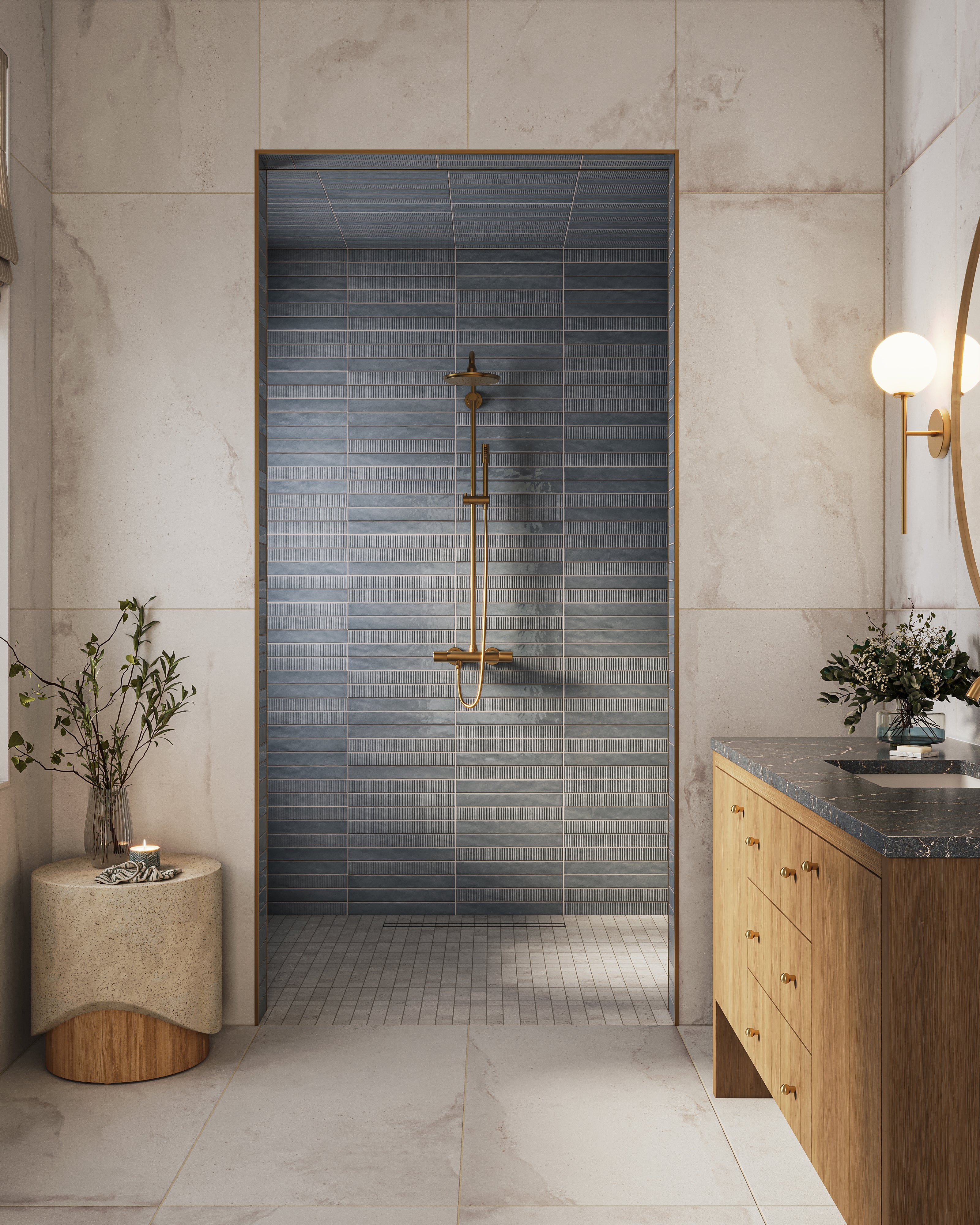 Remi 2x17 Glossy Ceramic Tile in Slate Deco