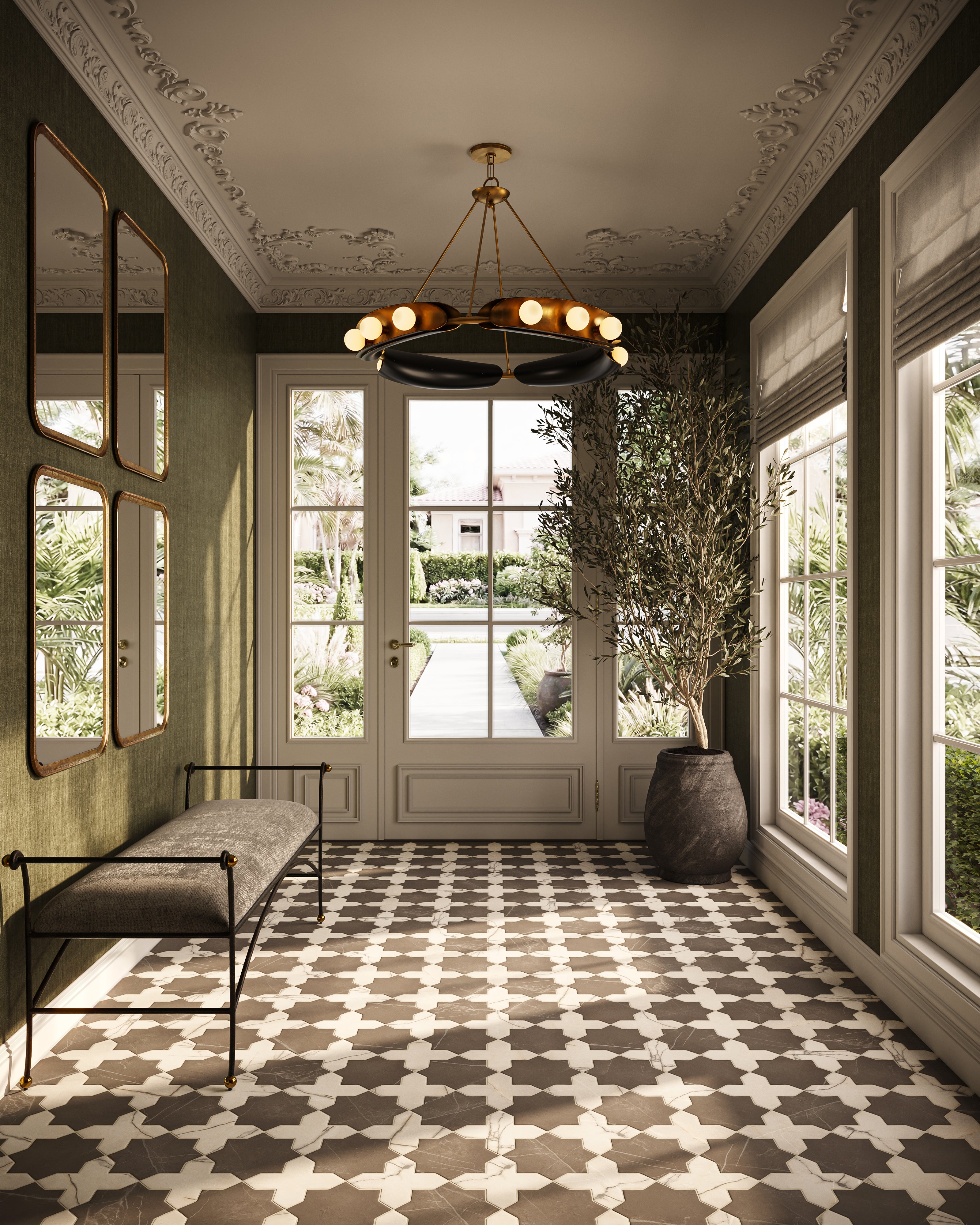 Aslan 6 x 12 Porcelain Tile Star in Imperial and Cross in Calacatta