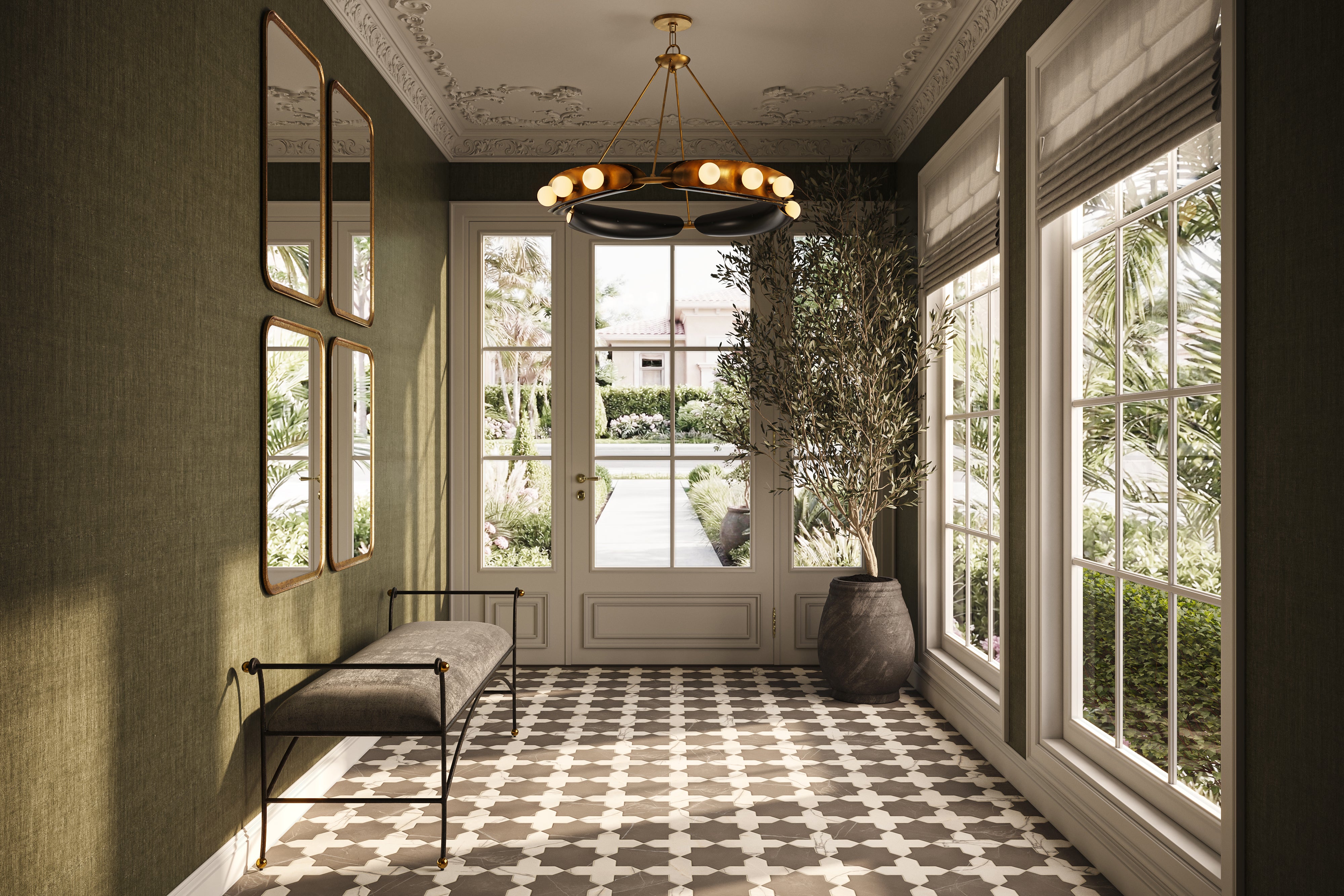Litchfield Wallpaper in Olive, 52" x 132"