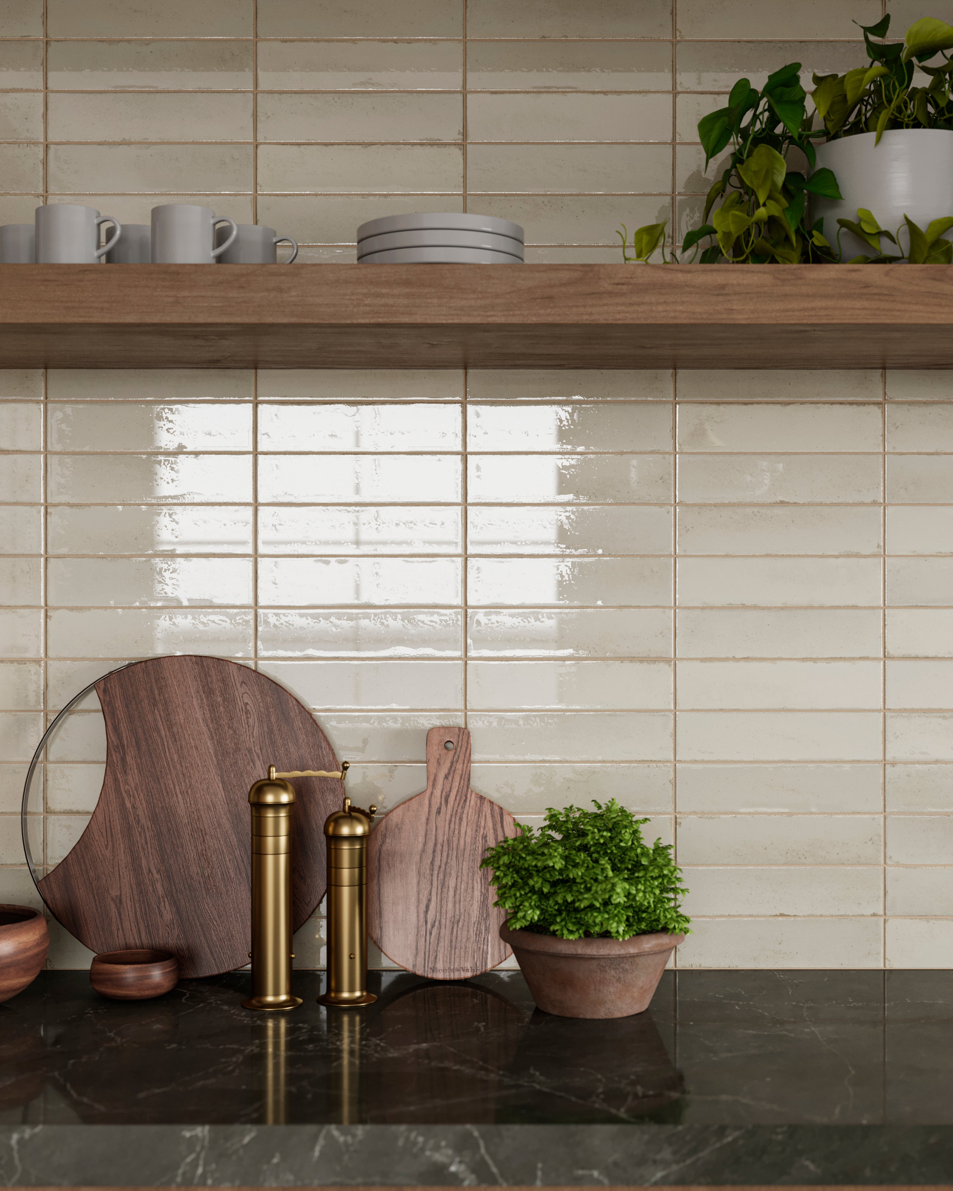 Mara 2 x 10 Glossy Ceramic Tile in Sheep's Wool