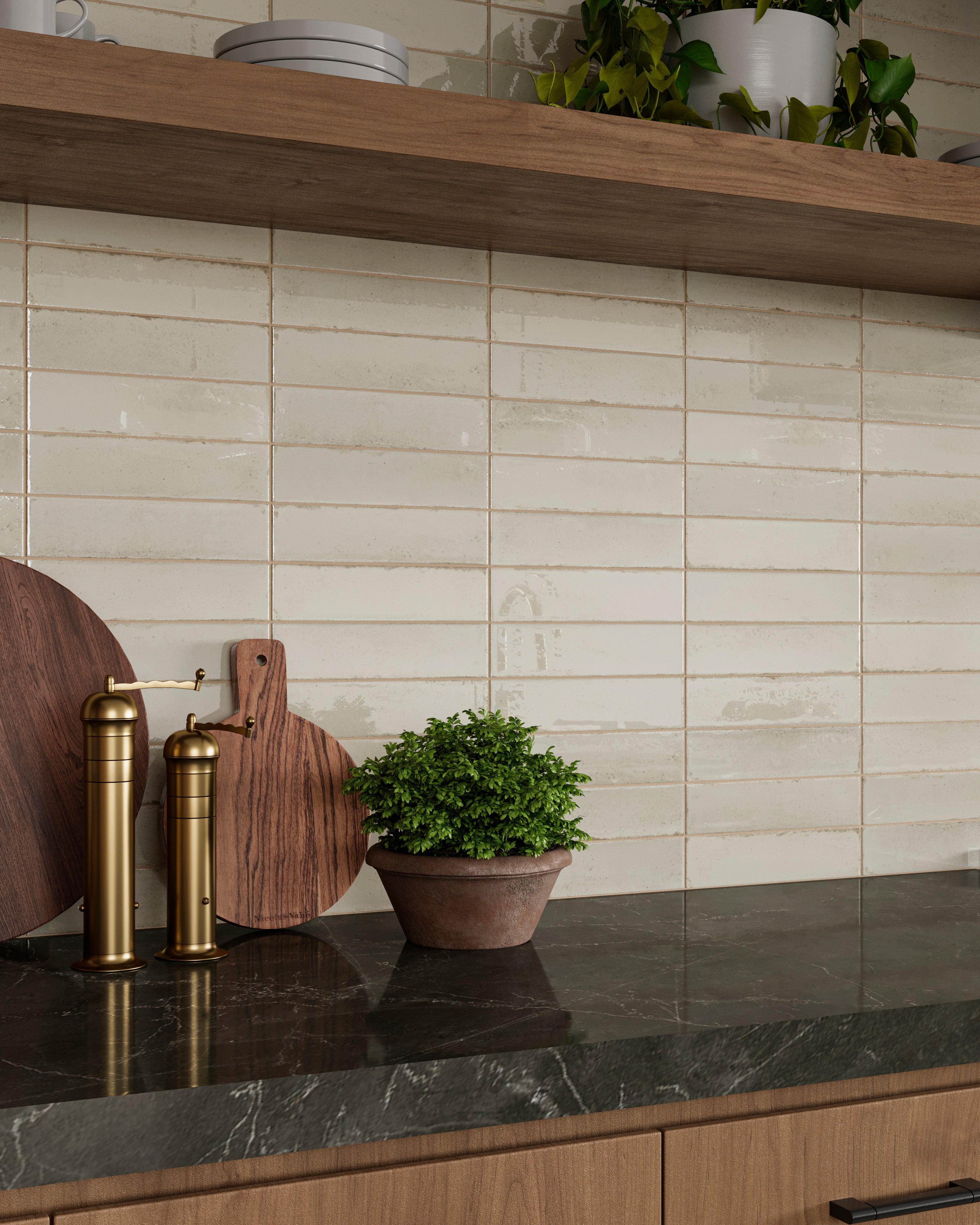 Mara 2 x 10 Glossy Ceramic Tile in Sheep's Wool