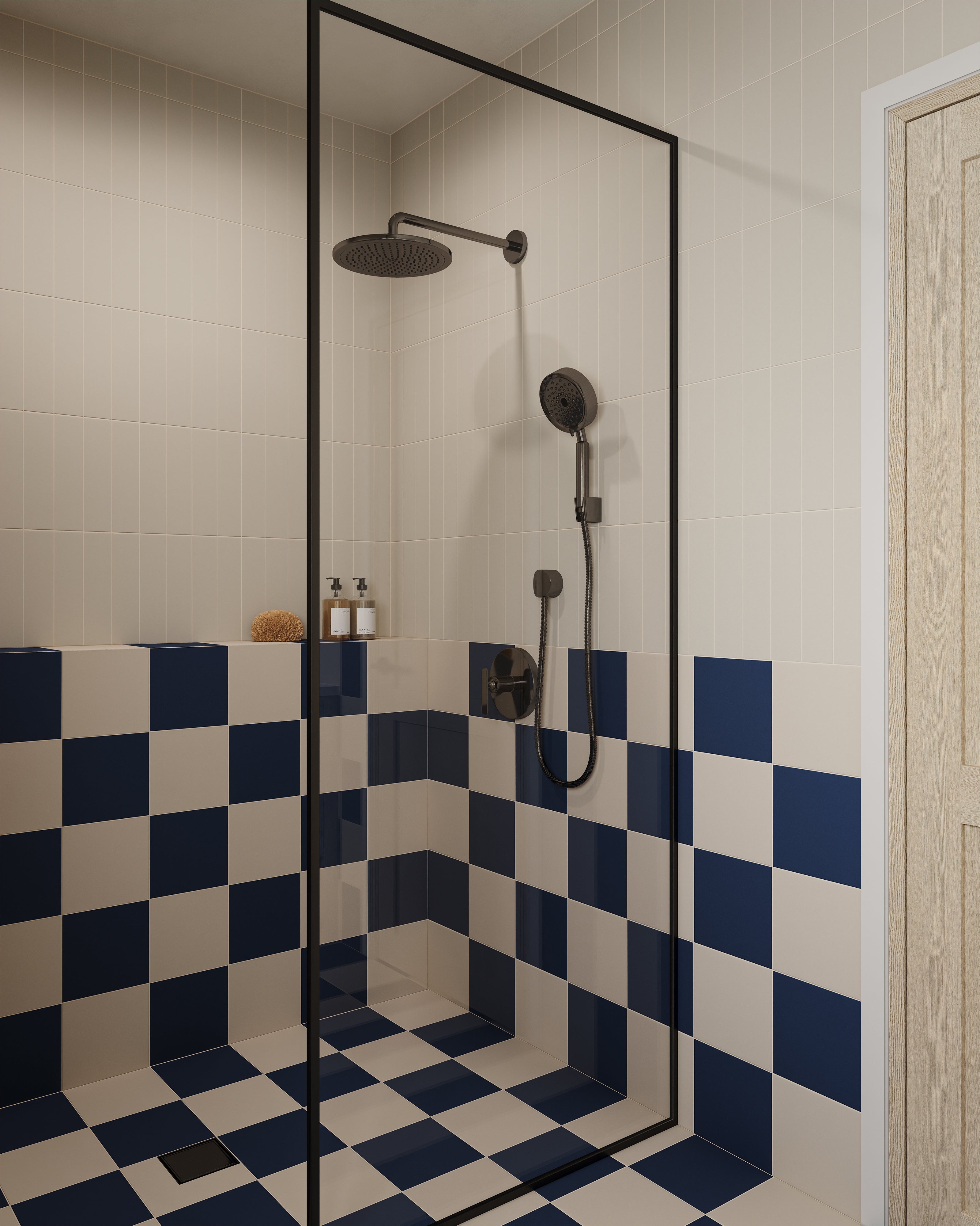 Merrick 8 x 8 Checkerboard Matte Porcelain Tile in Rhythm and Blues and Grunge Greige