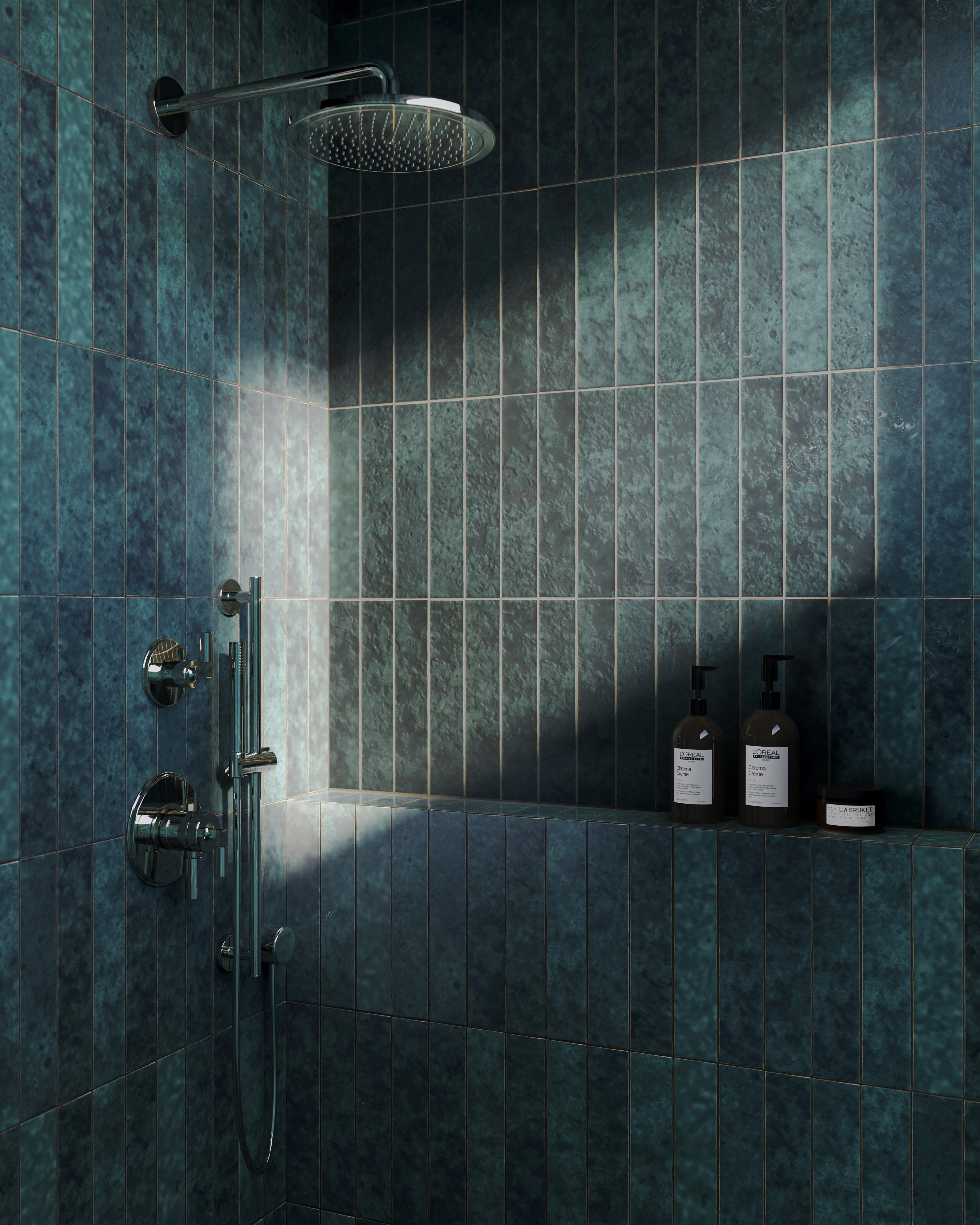 Amelia 2x13 Glossy Crackled Ceramic Tile in Denim