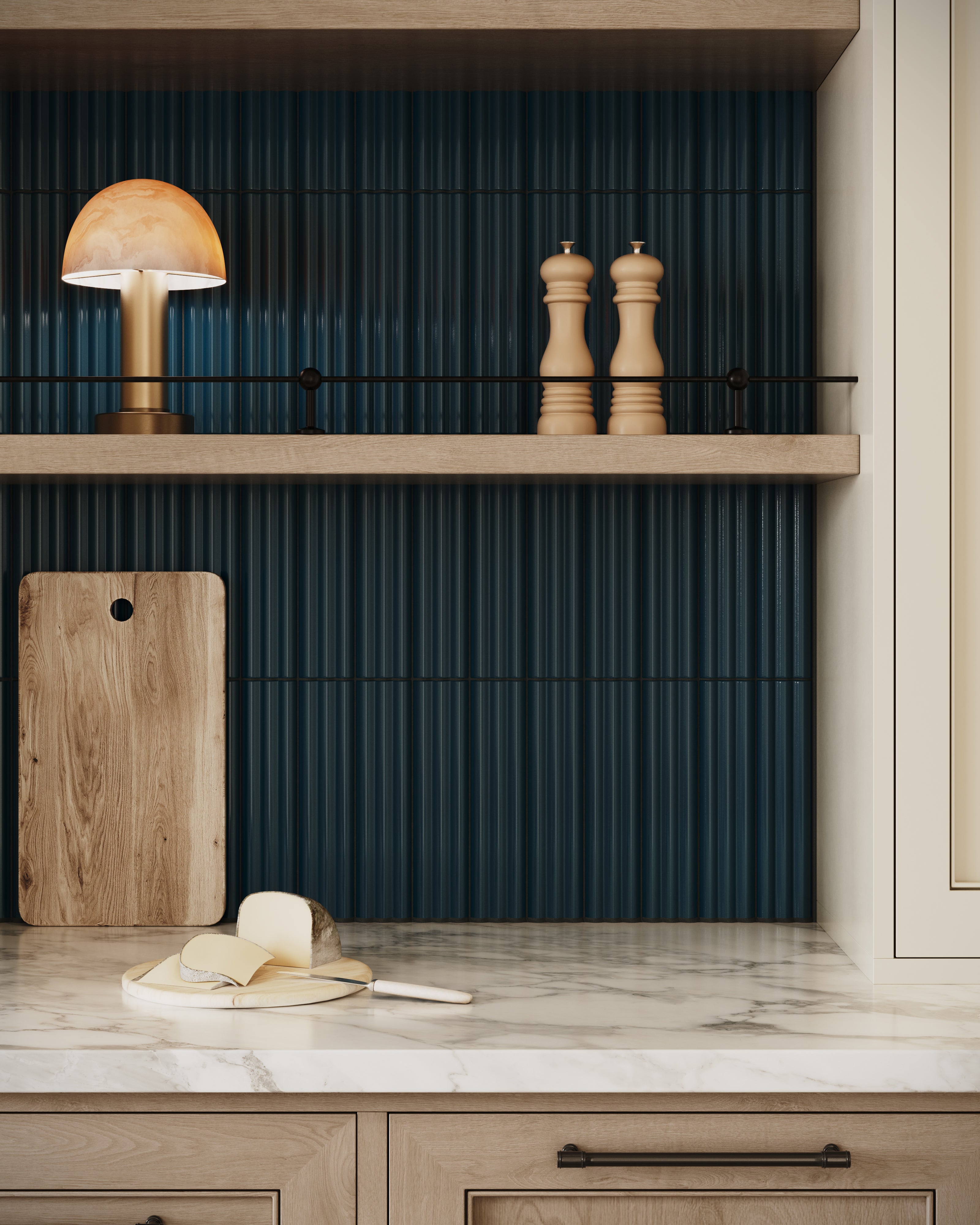 Mika 2.5x10 Glossy Ceramic Reeded Tile in Midnight
