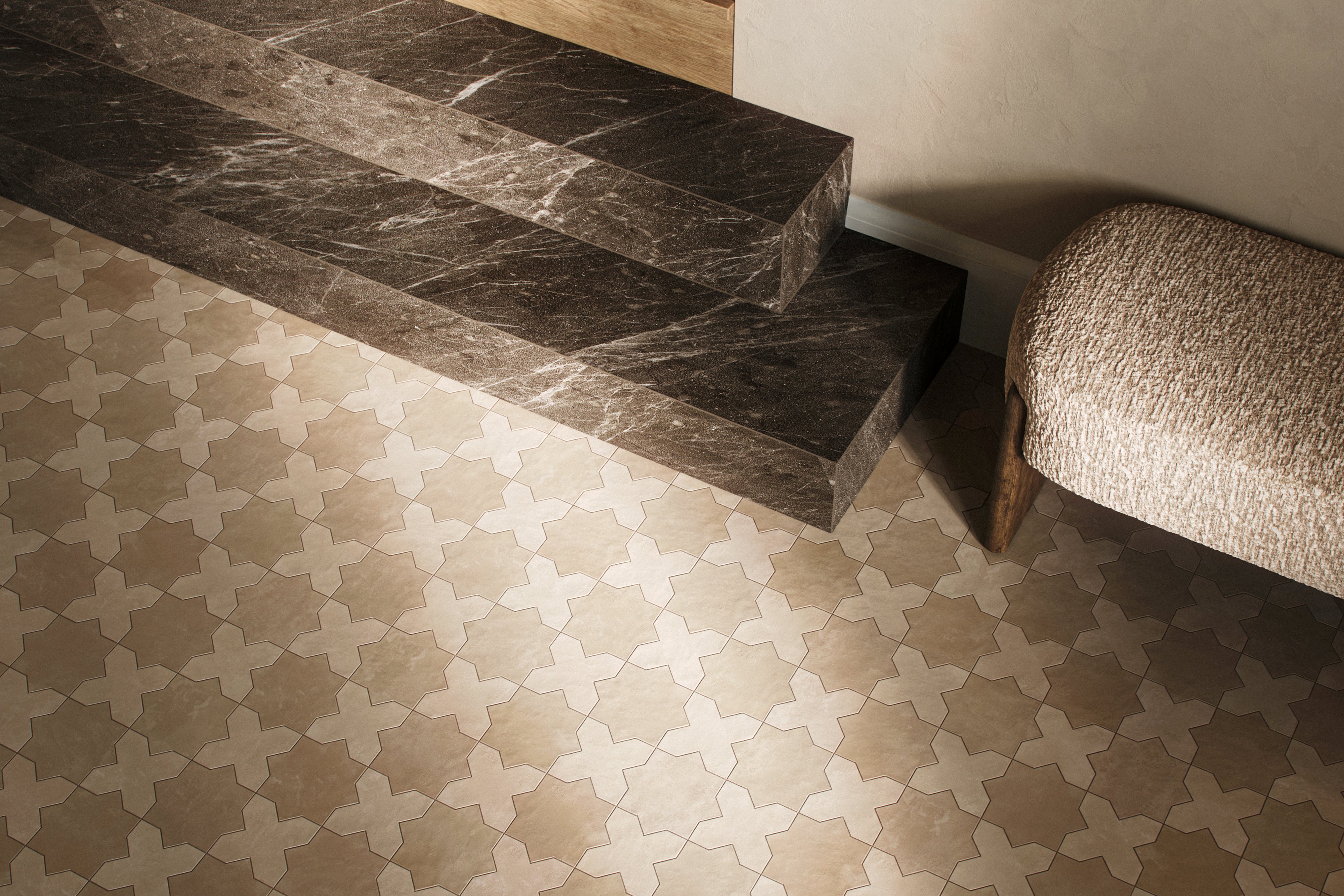 Isabel 11 x 11 Matte Porcelain Tile Star in Almond Mist and Cross in Frosted Linen