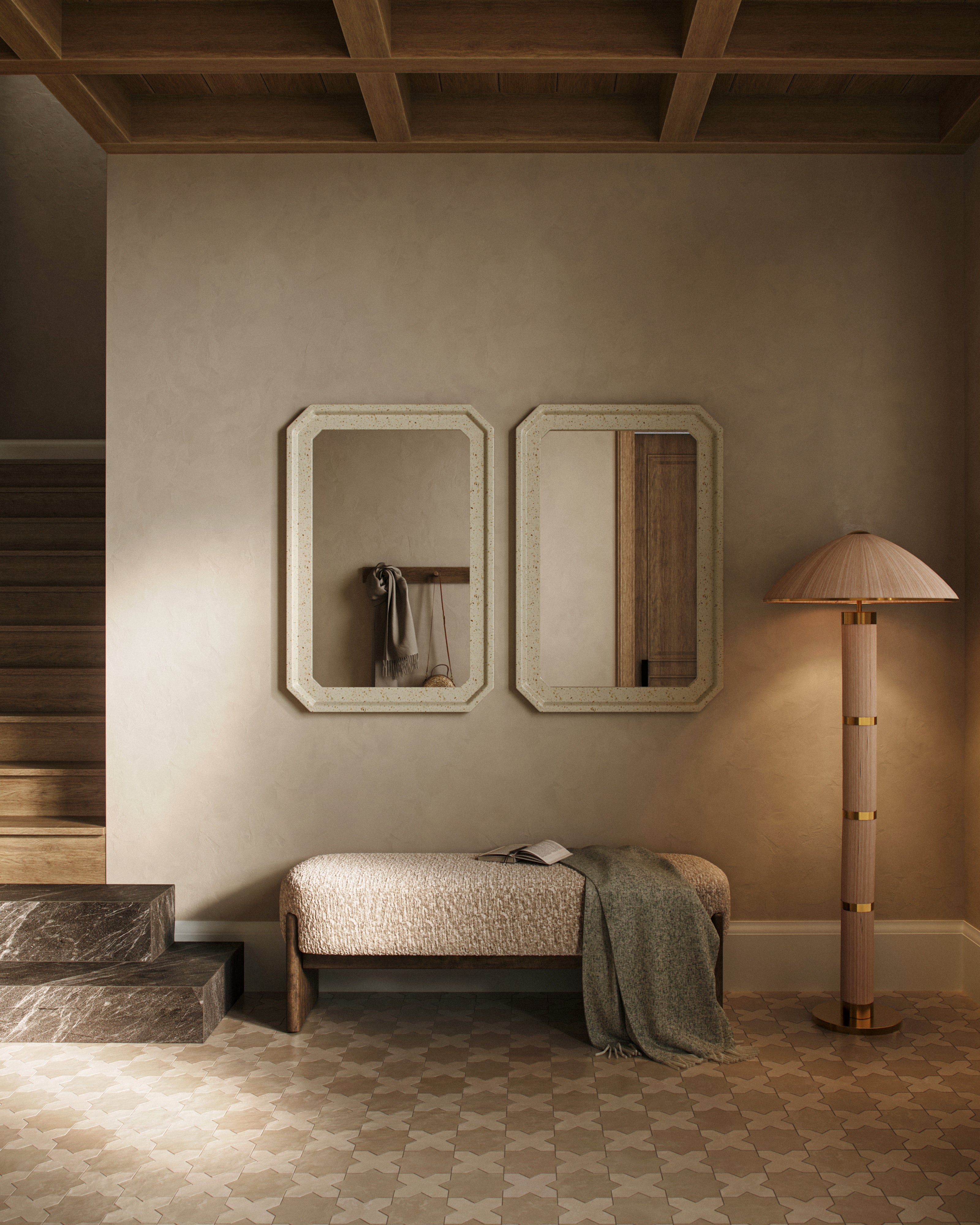 Isabel 11 x 11 Matte Porcelain Tile Star in Almond Mist and Cross in Frosted Linen