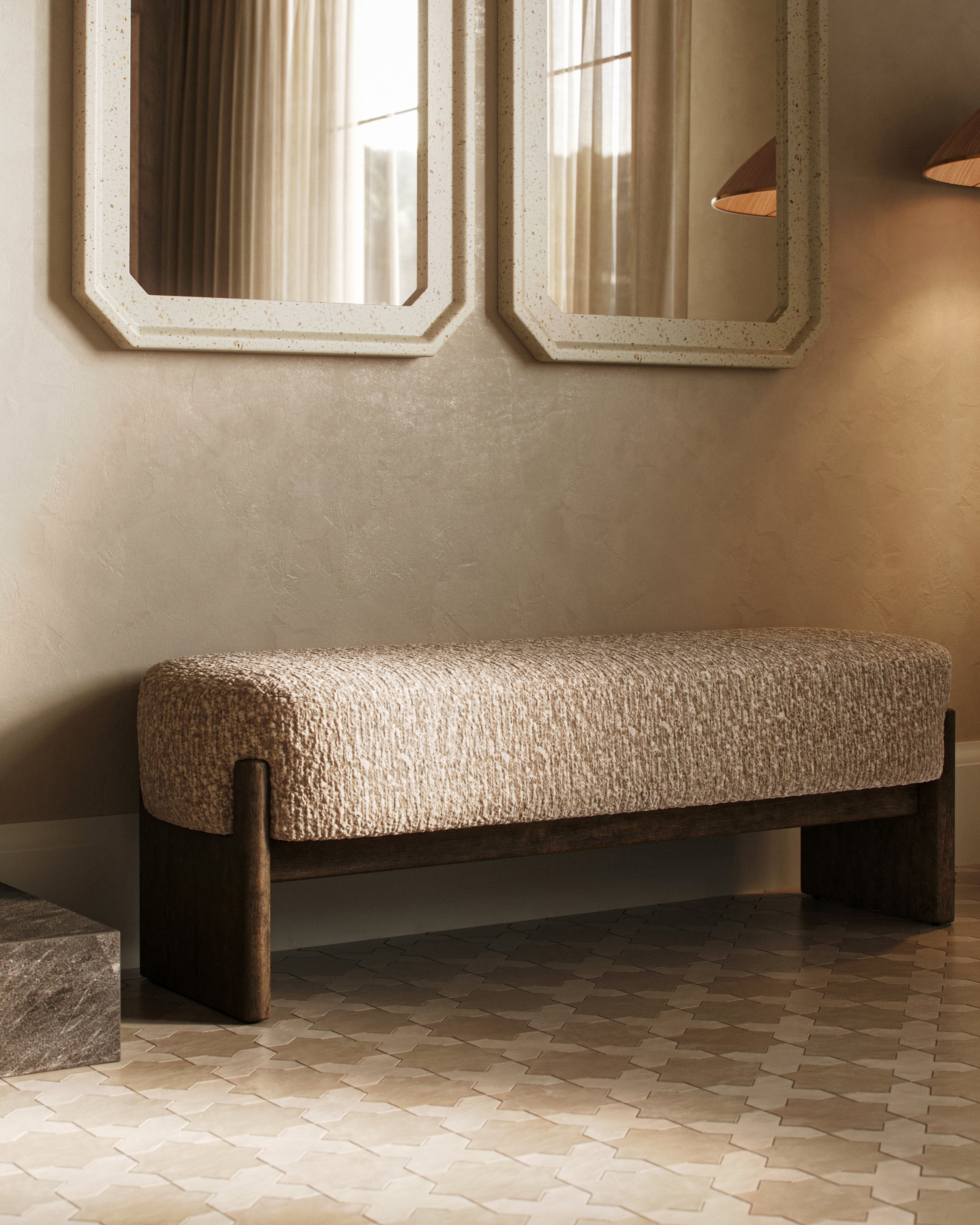 Amira Accent Bench in Solema Cream, 60"