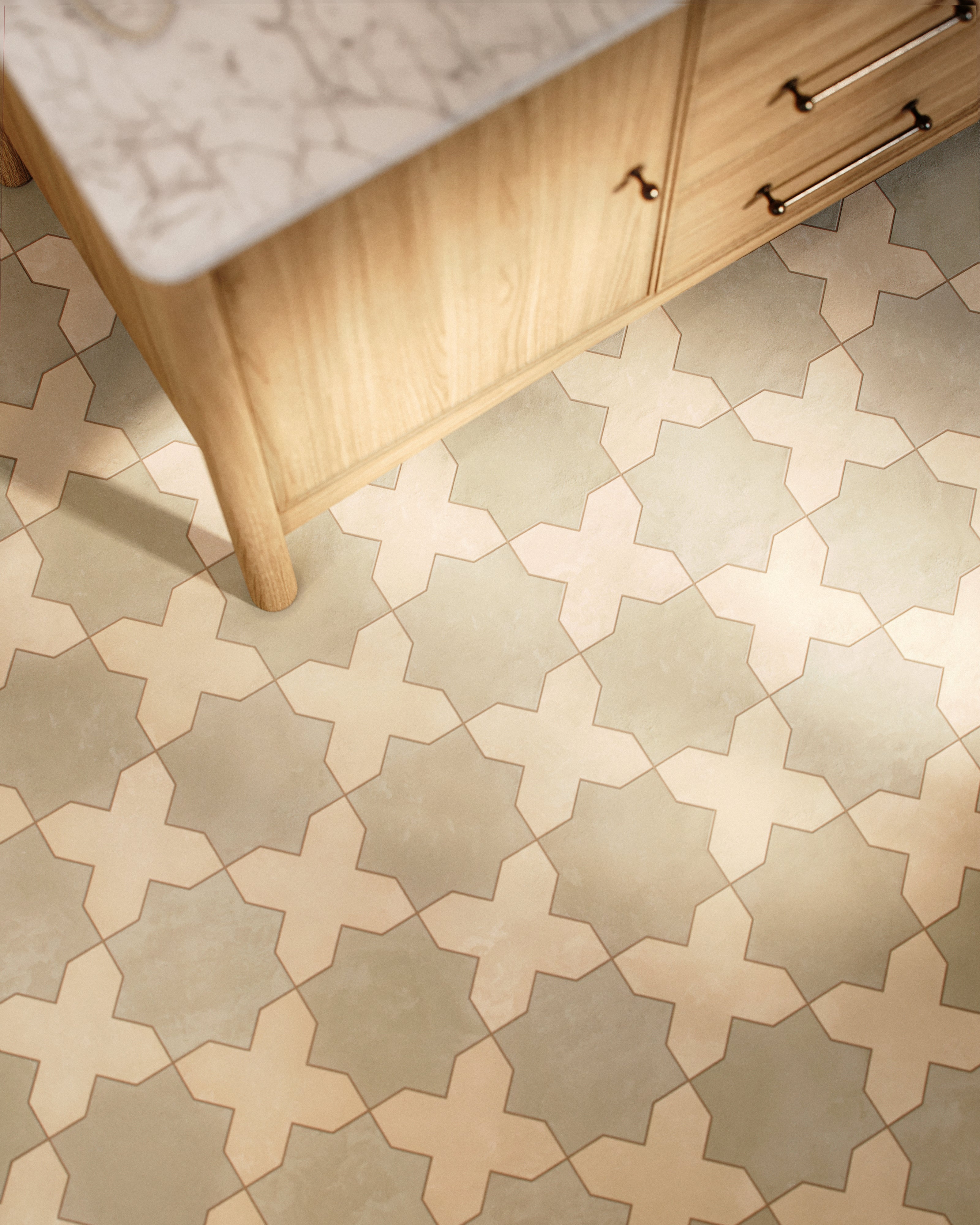 Isabel 11 x 11 Matte Porcelain Tile Star in Silverstone and Cross in Frosted Linen
