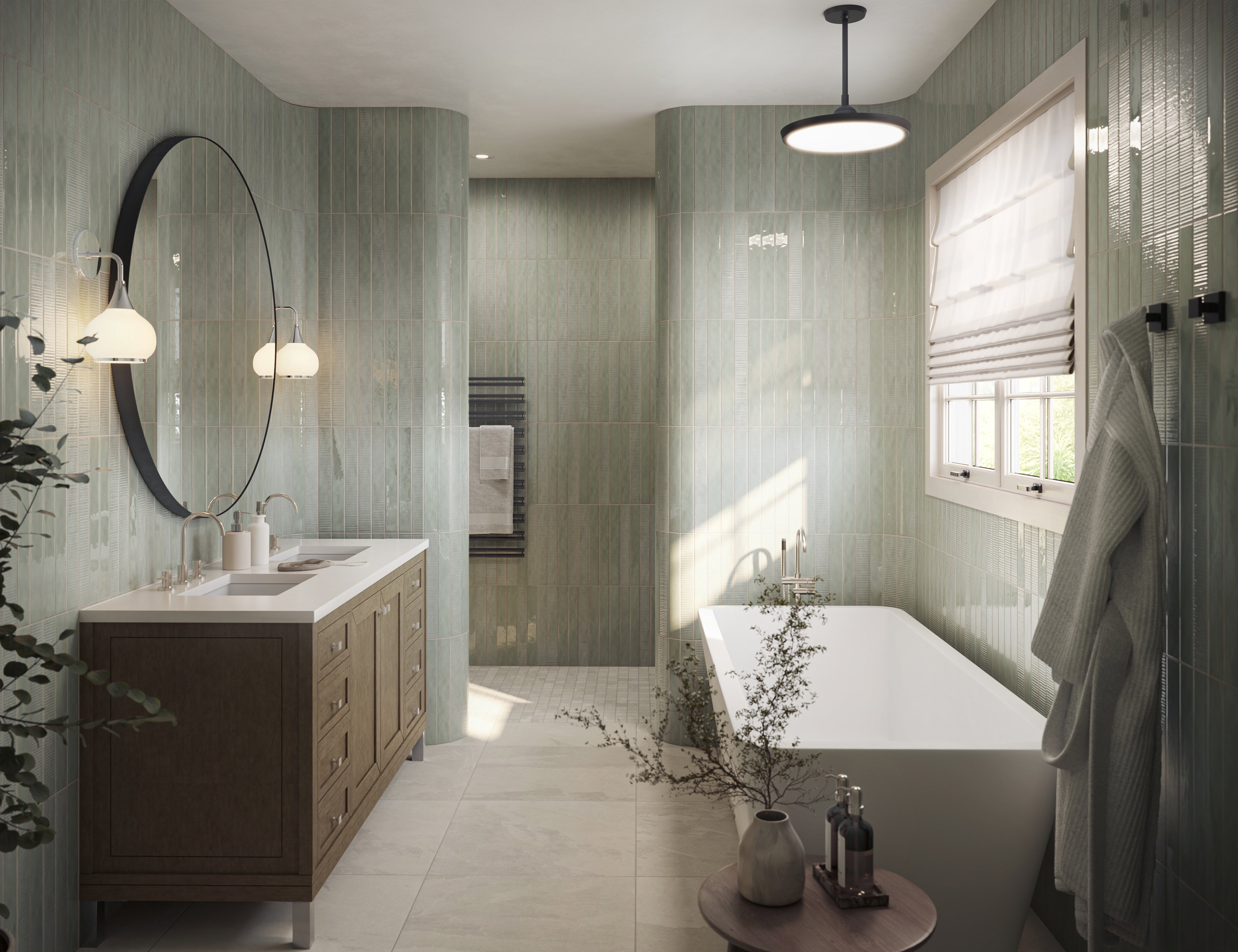 Remi 2x17 Glossy Ceramic Tile in Pistachio Deco