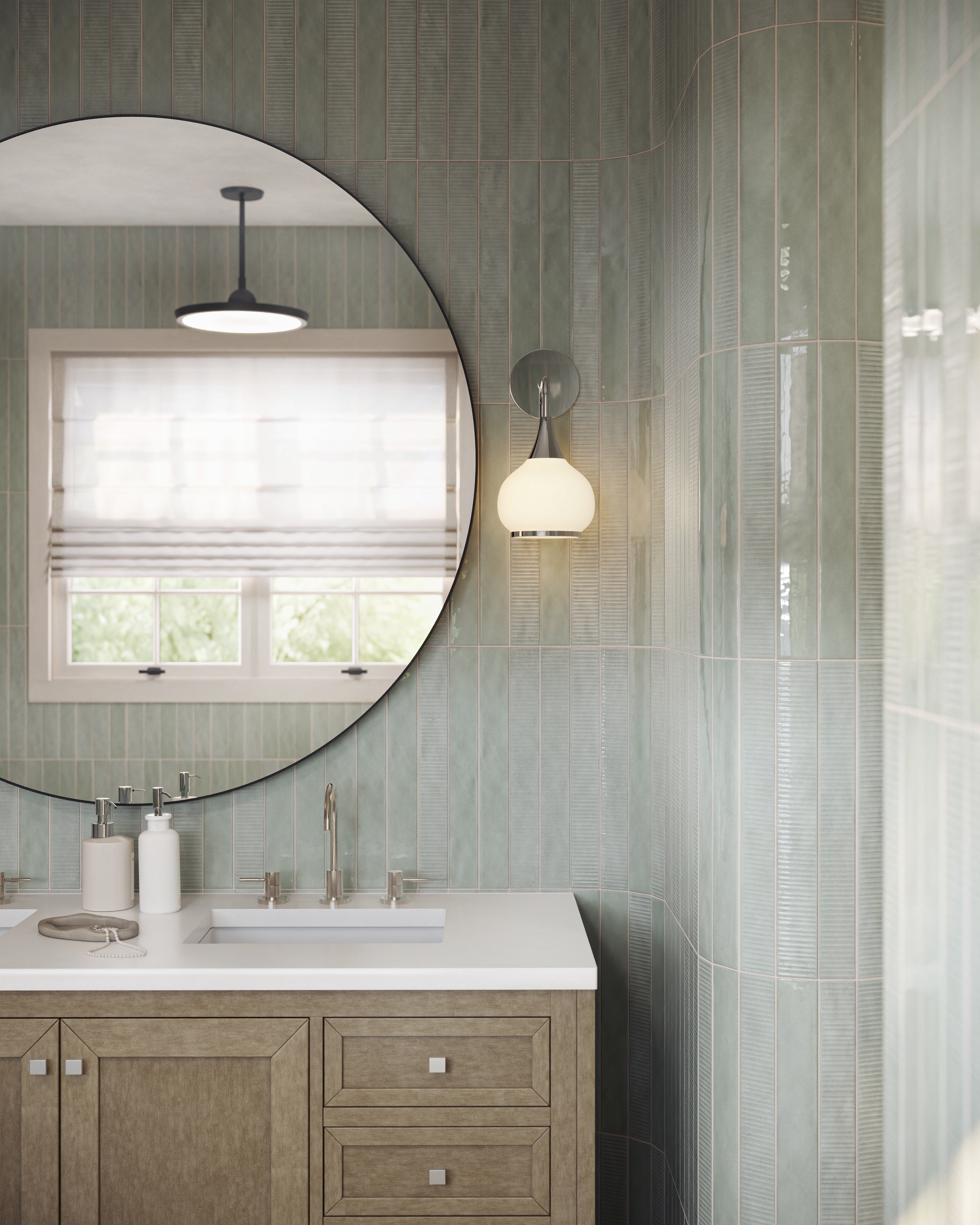 Remi 2x17 Glossy Ceramic Tile in Pistachio Deco