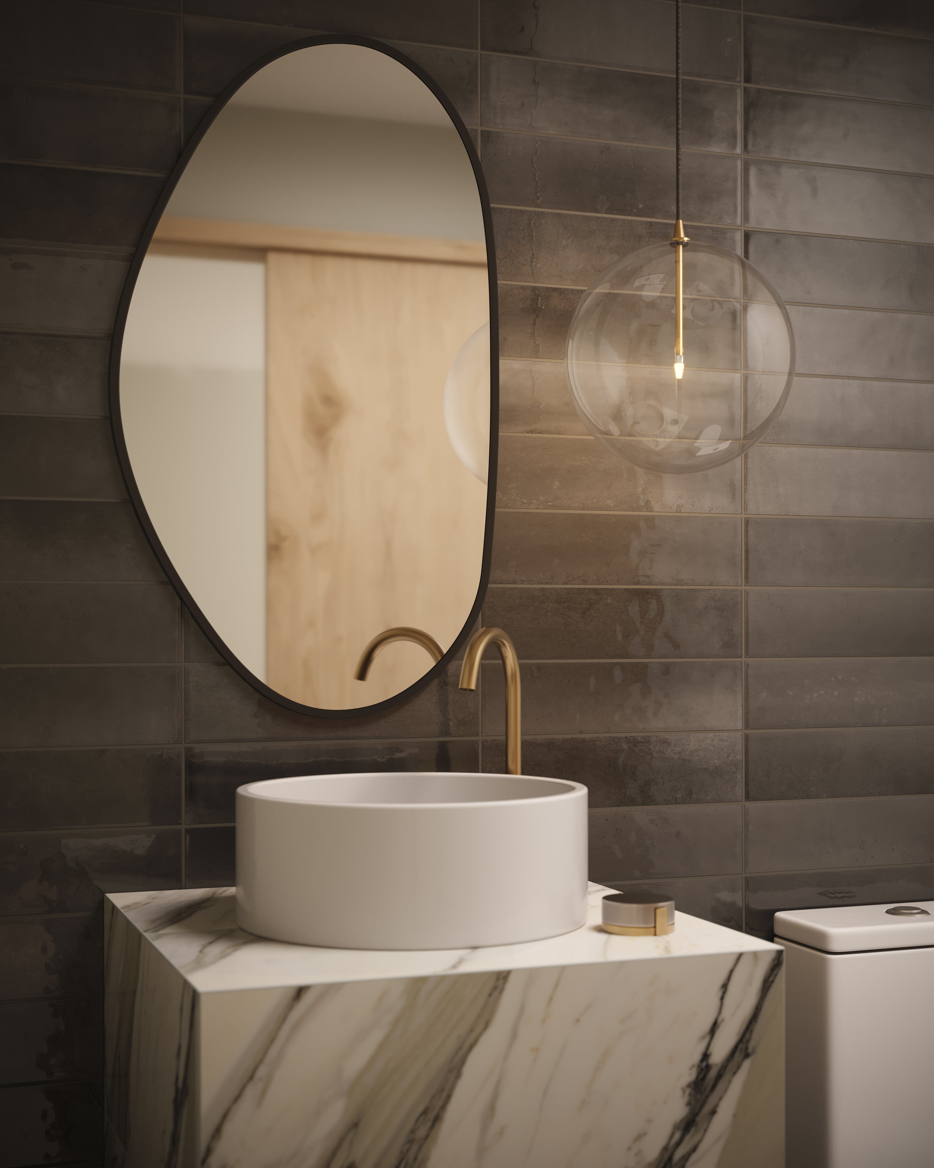 Iverson Pendant in 8" Clear Glass & Burnished Brass