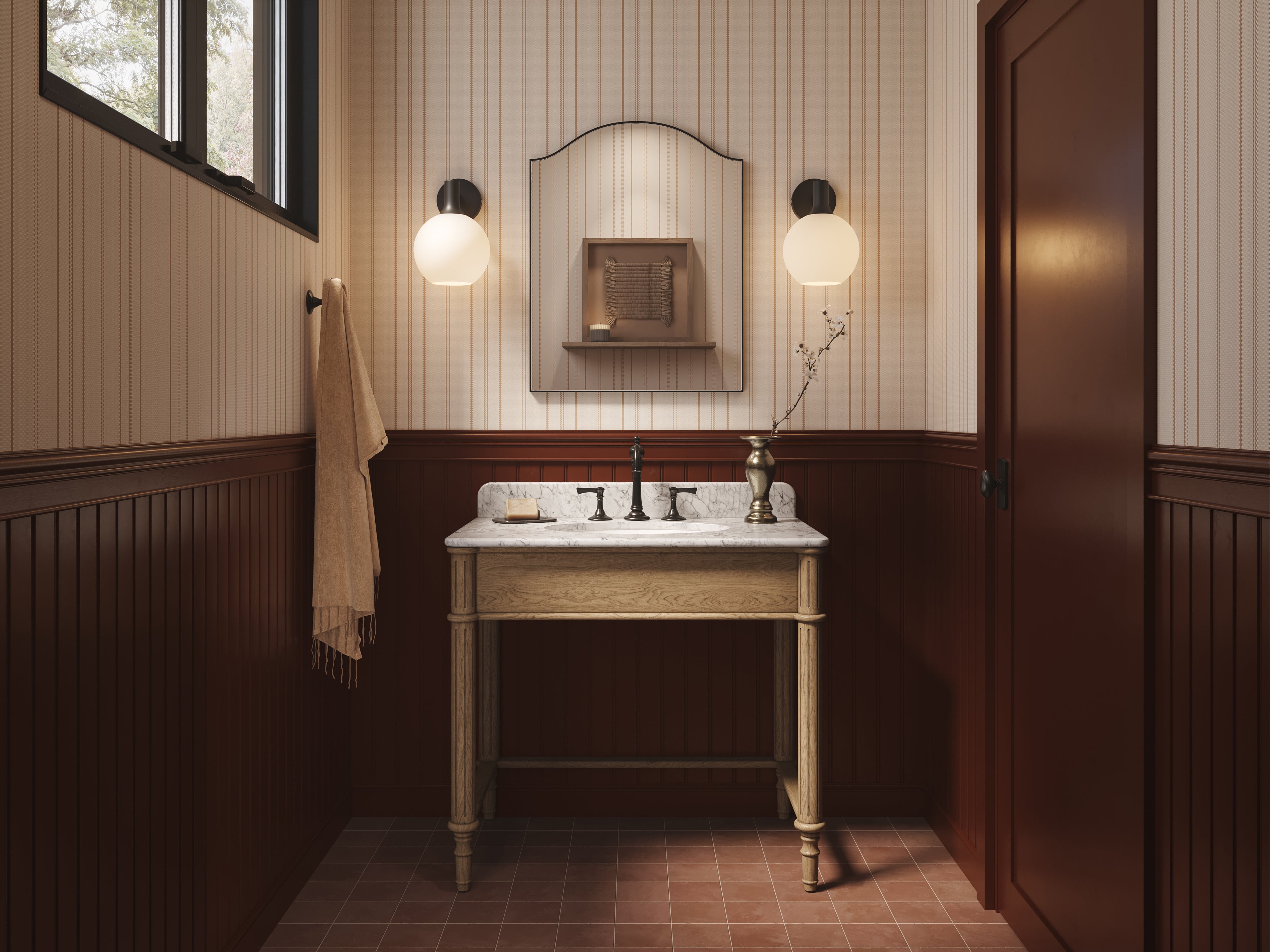 Margot 36" Washstand in Washed Blonde Veneer with Carrara Marble Top