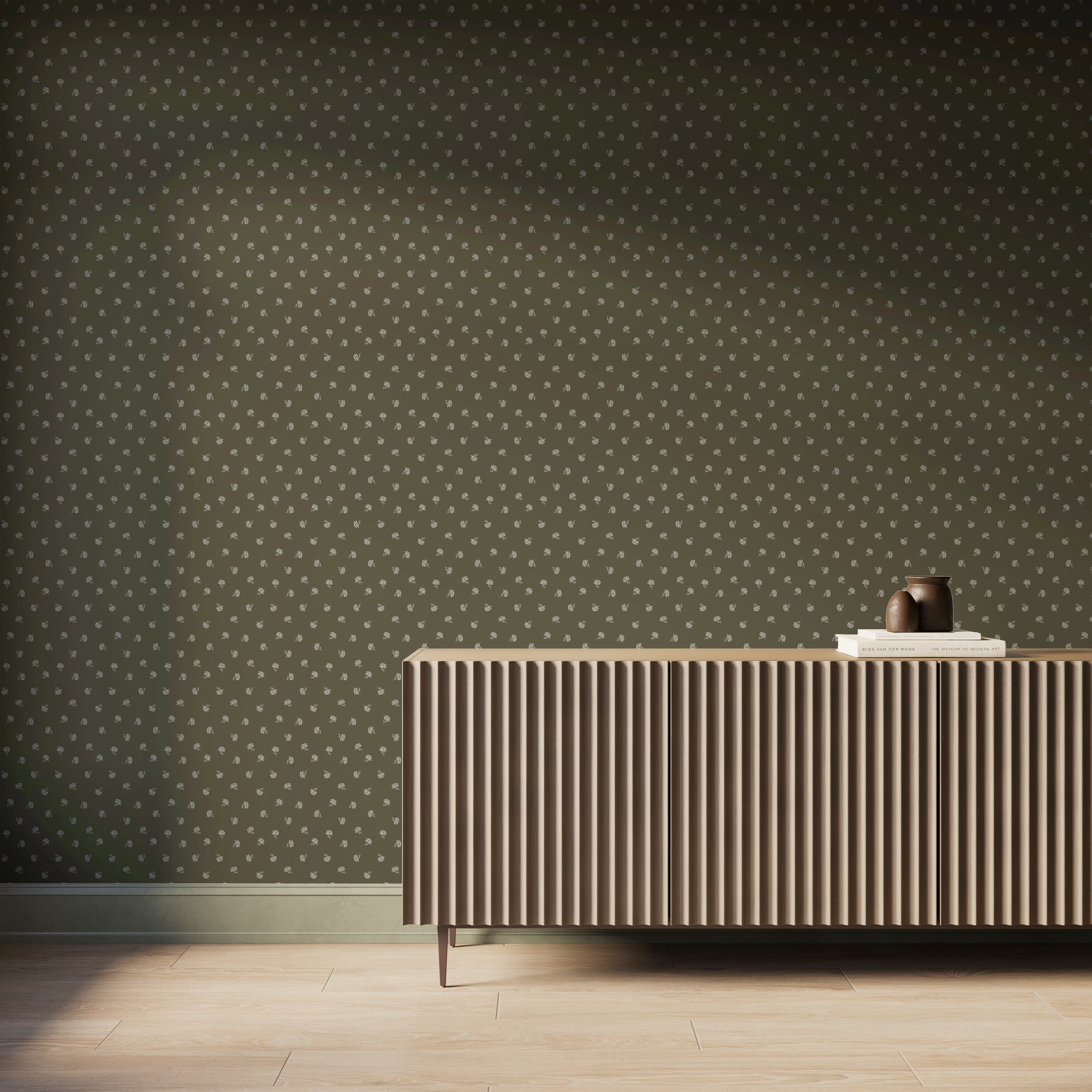 Florette Wallpaper in Olive I, 52" x 132"