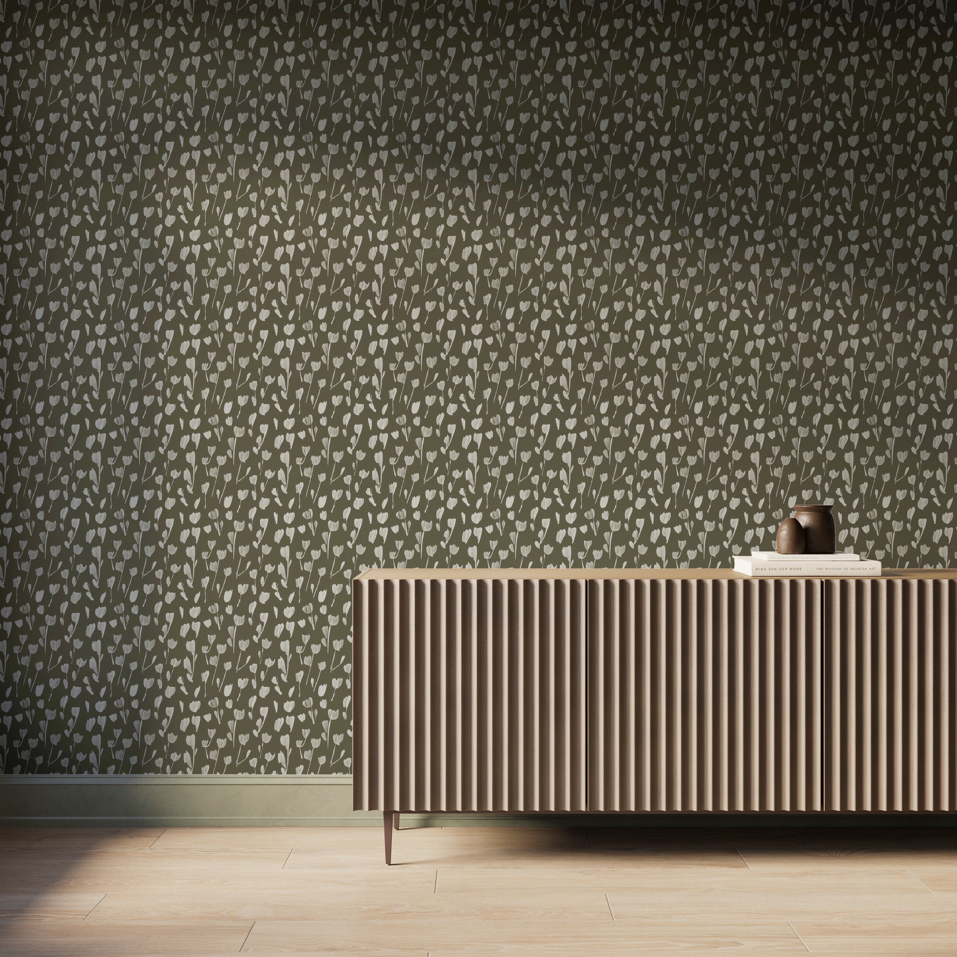 Petaline Wallpaper in Olive II, 52" x 132"