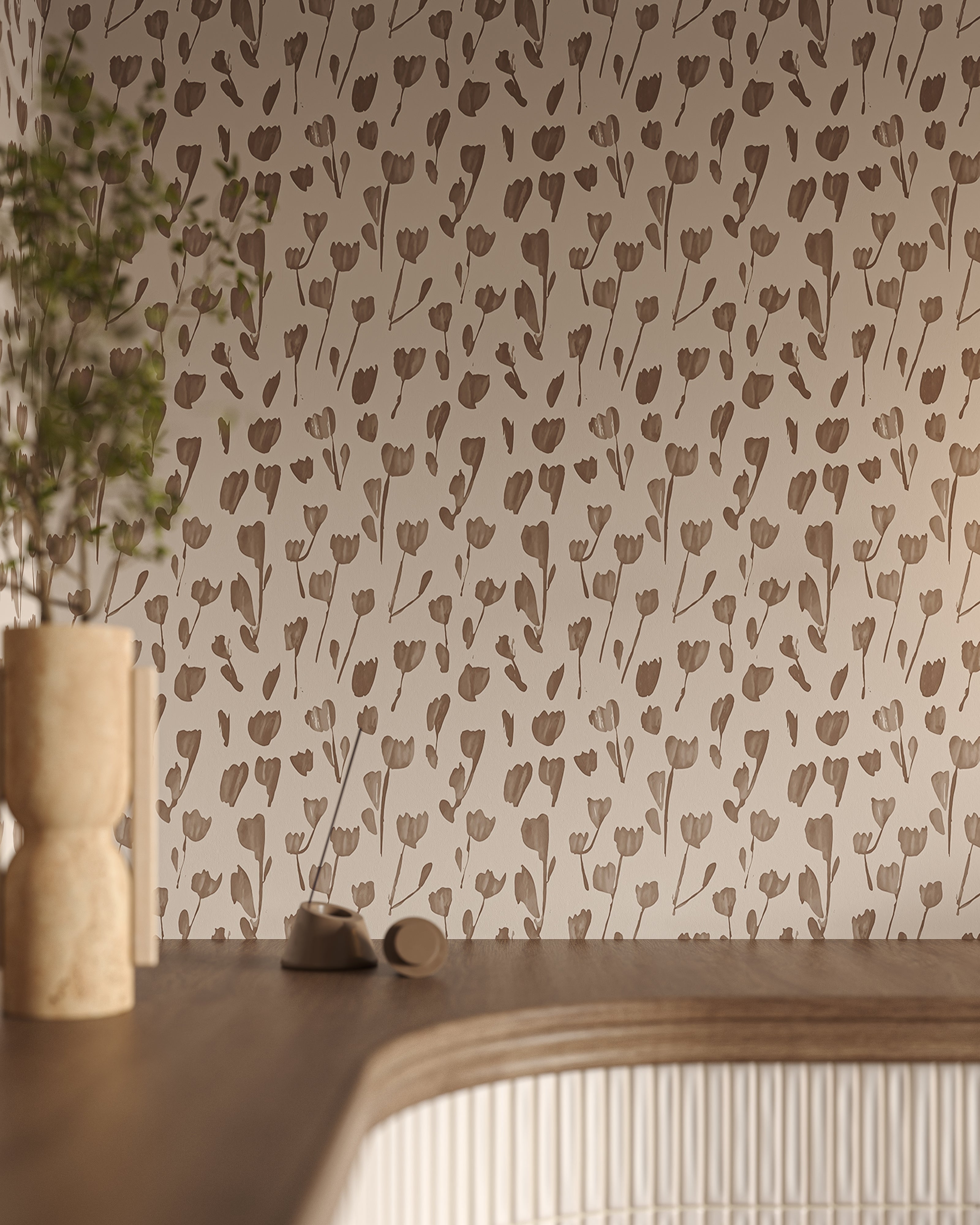 Petaline Wallpaper in Taupe I, 52" x 132"