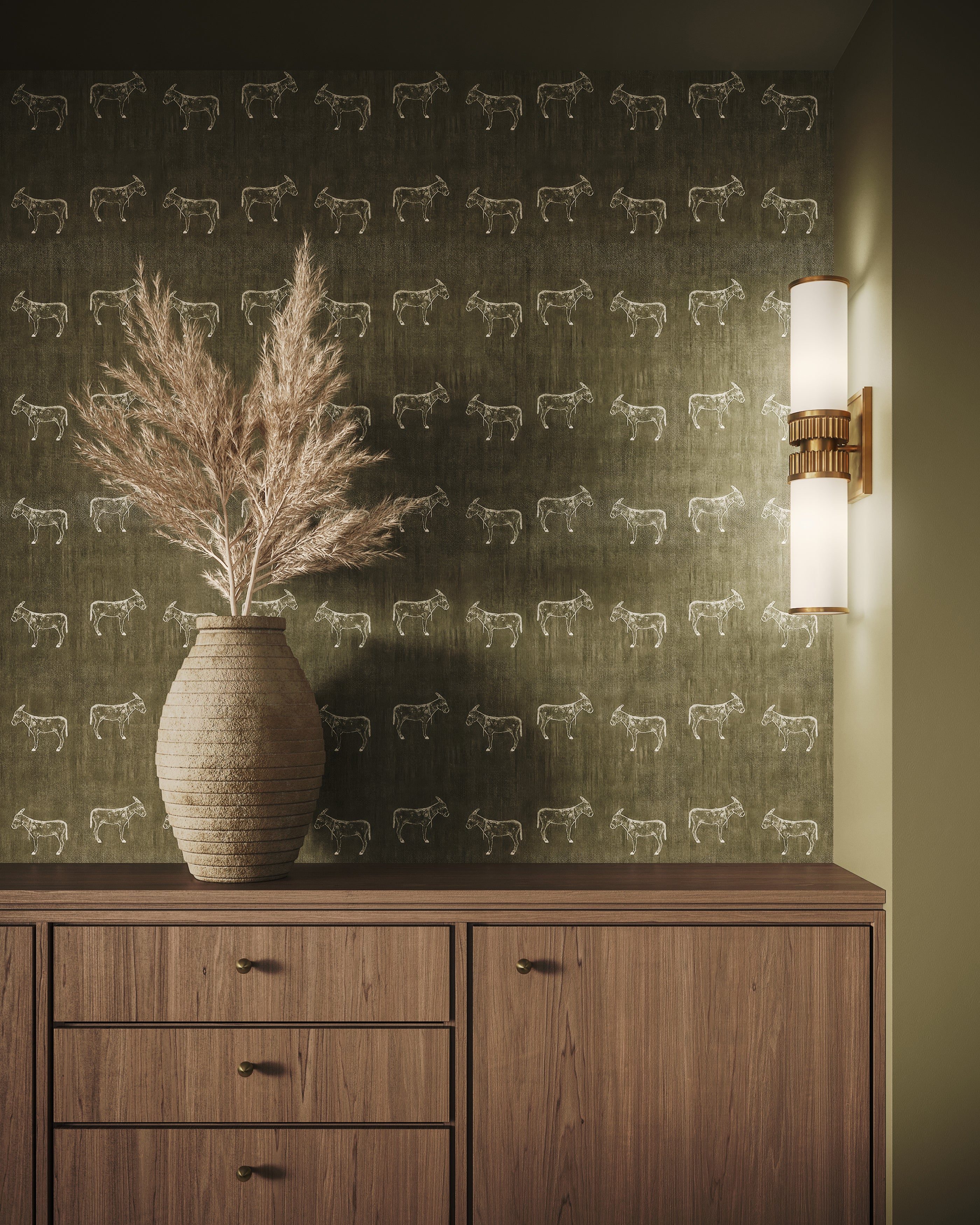 Porter Wallpaper in Olive Night I, 52" x 132"