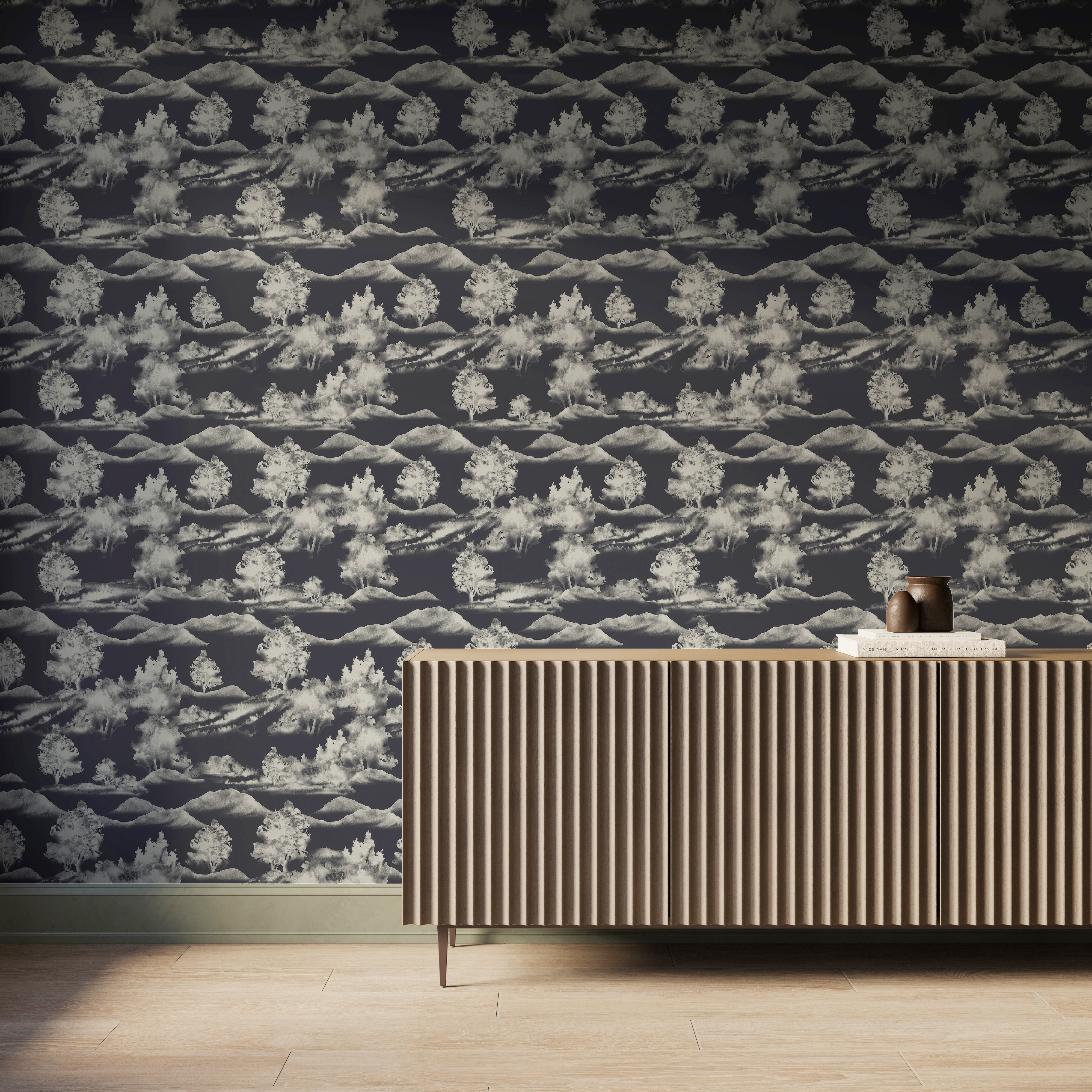Downland Wallpaper in Black I, 52" x 132"