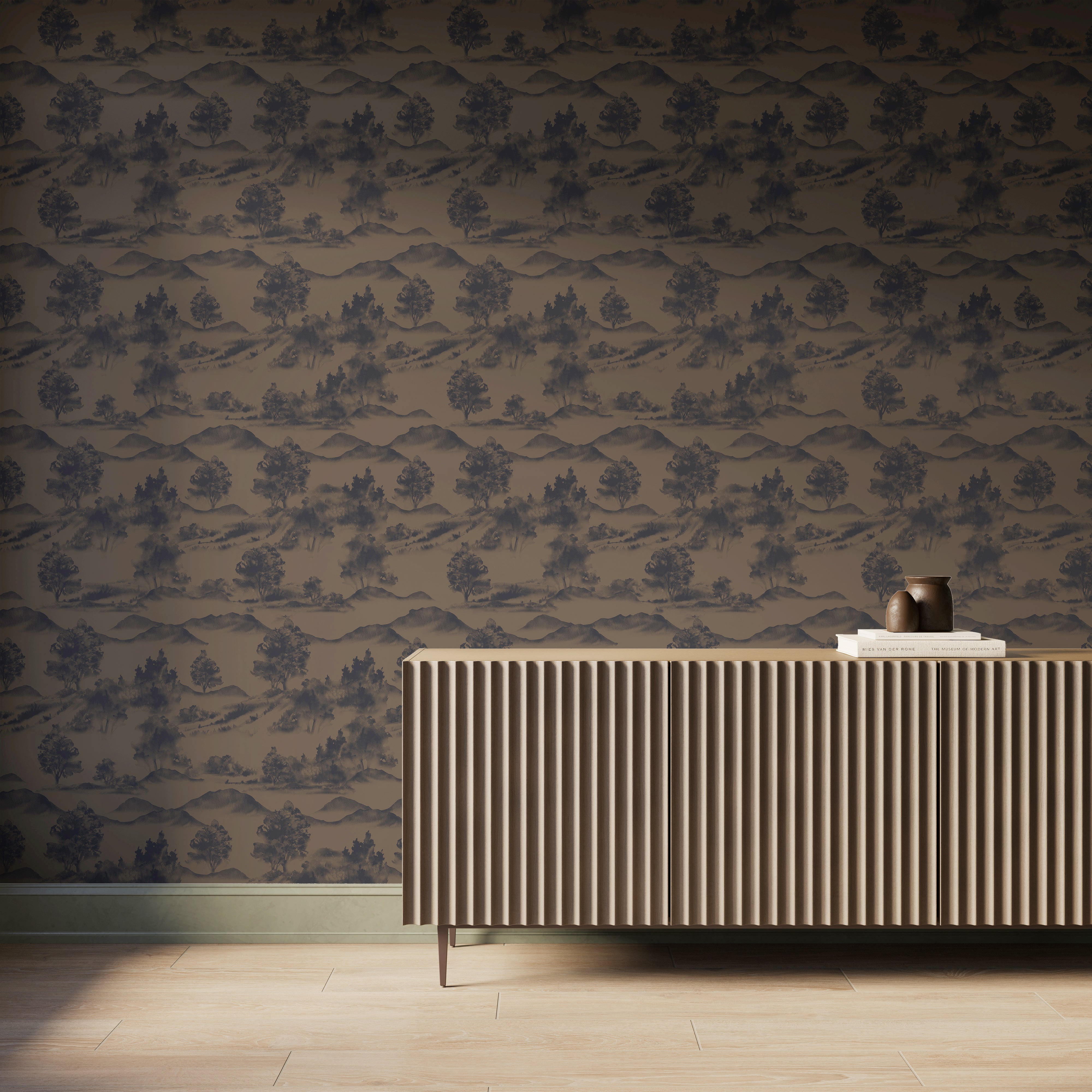 Downland Wallpaper in Black/Tan II, 52" x 132"