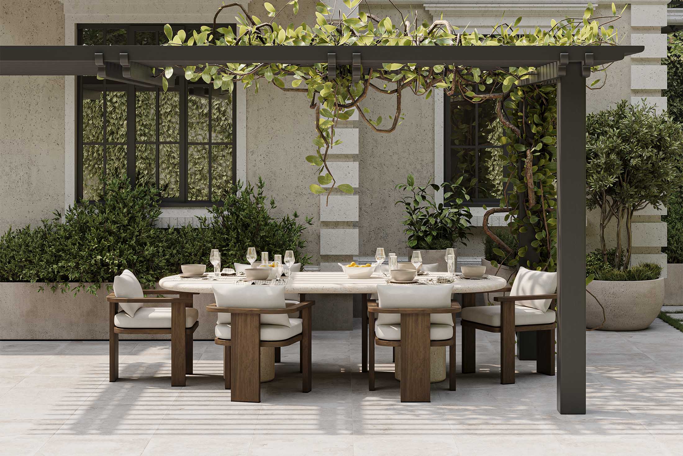 Hightide Outdoor Dining Armchair in Stained Aged Grey/Alessi Linen