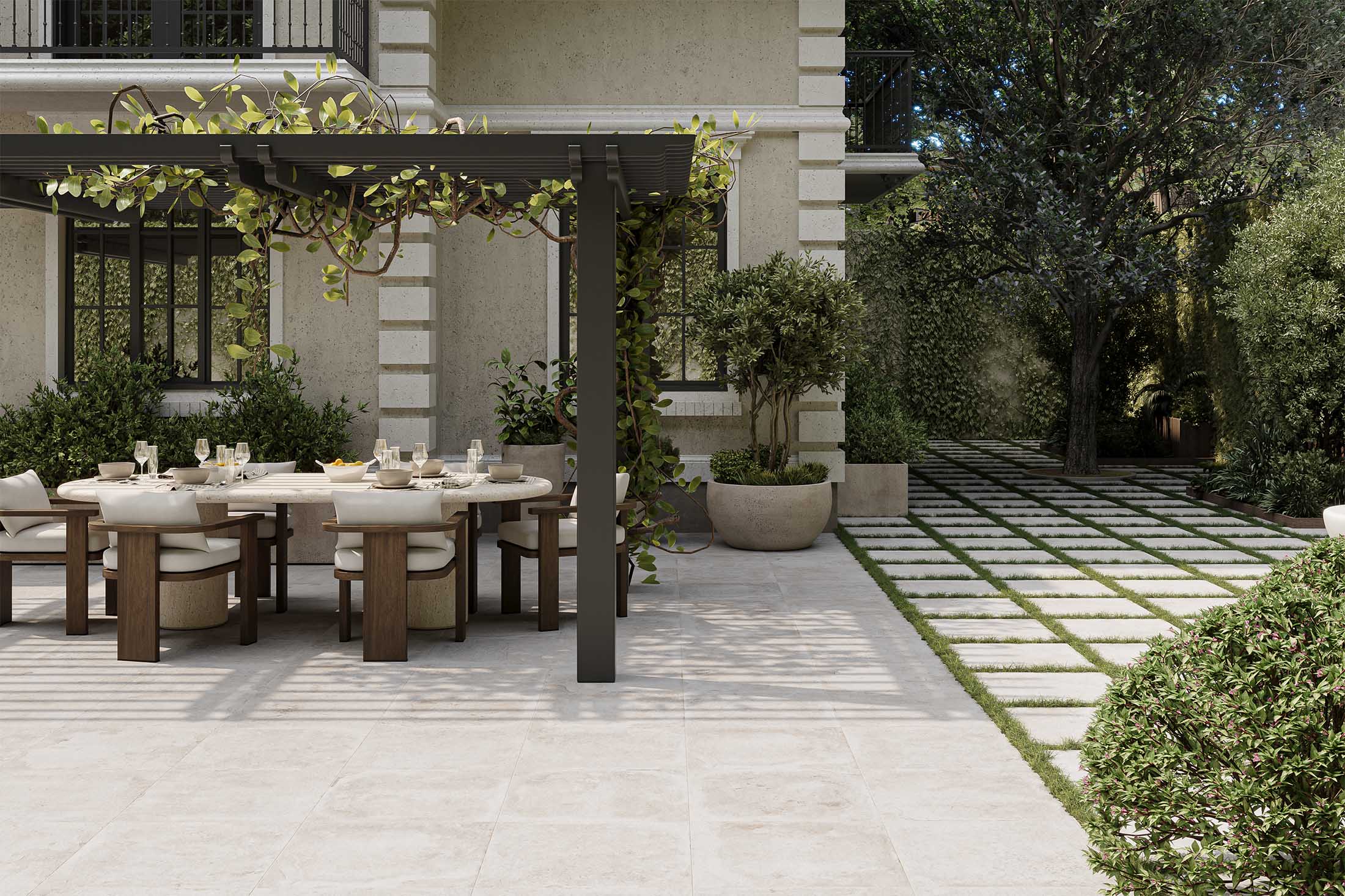 Hightide Outdoor Dining Armchair in Stained Aged Grey/Alessi Linen