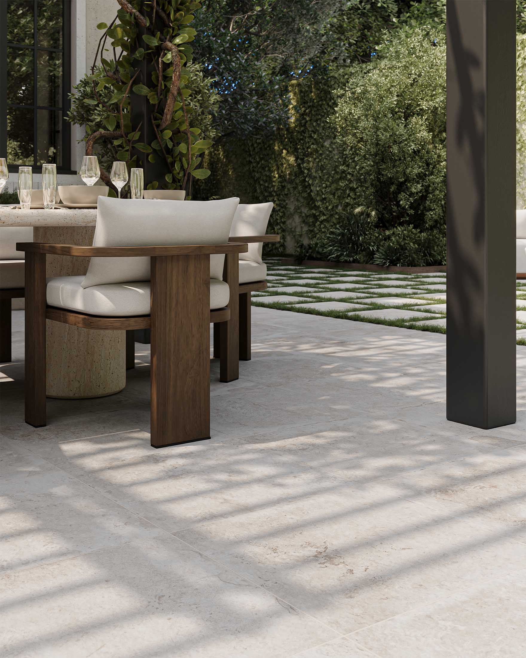 Hightide Outdoor Dining Armchair in Stained Aged Grey/Alessi Linen
