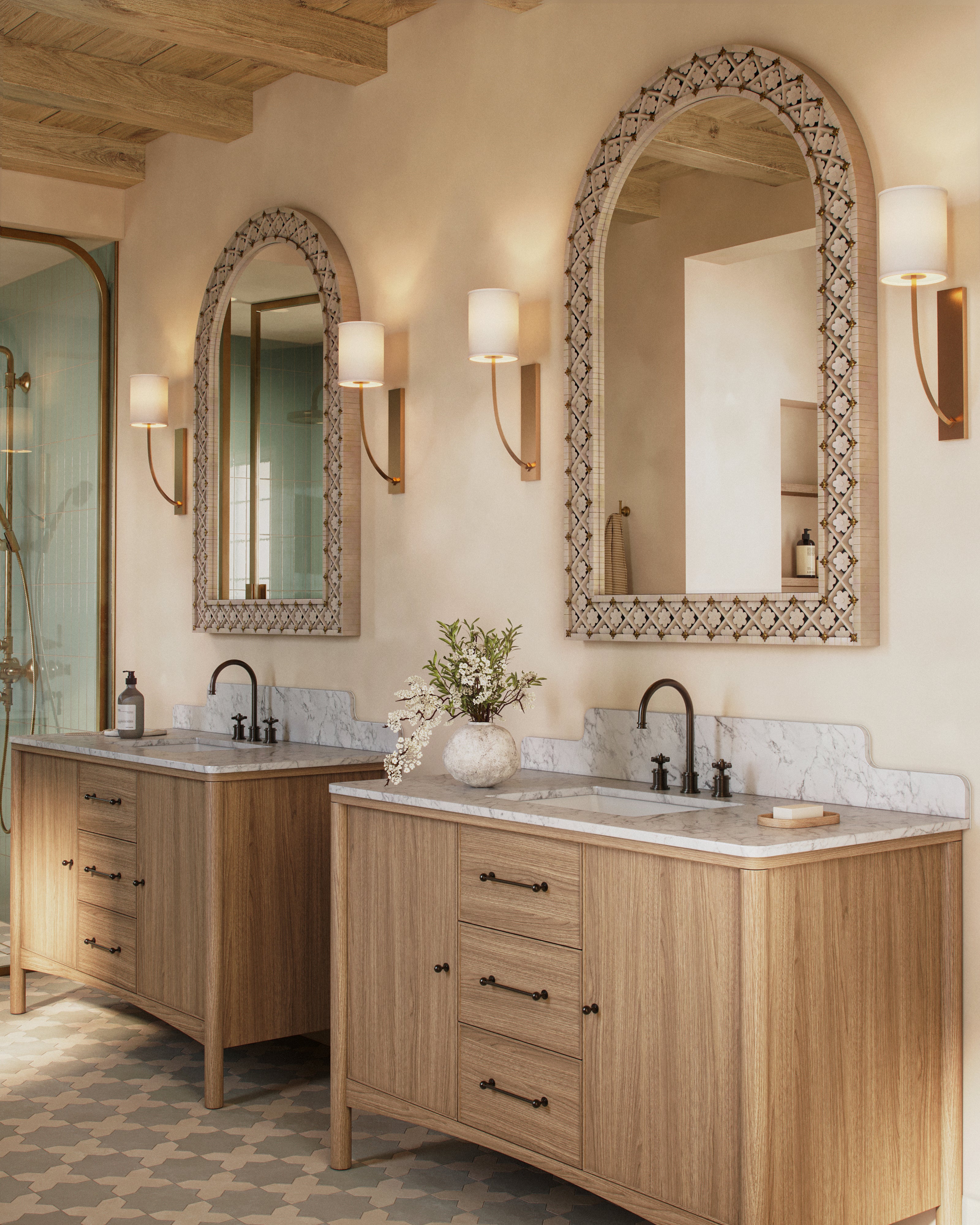 Heidi 48.5" Single Vanity in Satin Light Wash Oak Veneer with Carrara Marble Top
