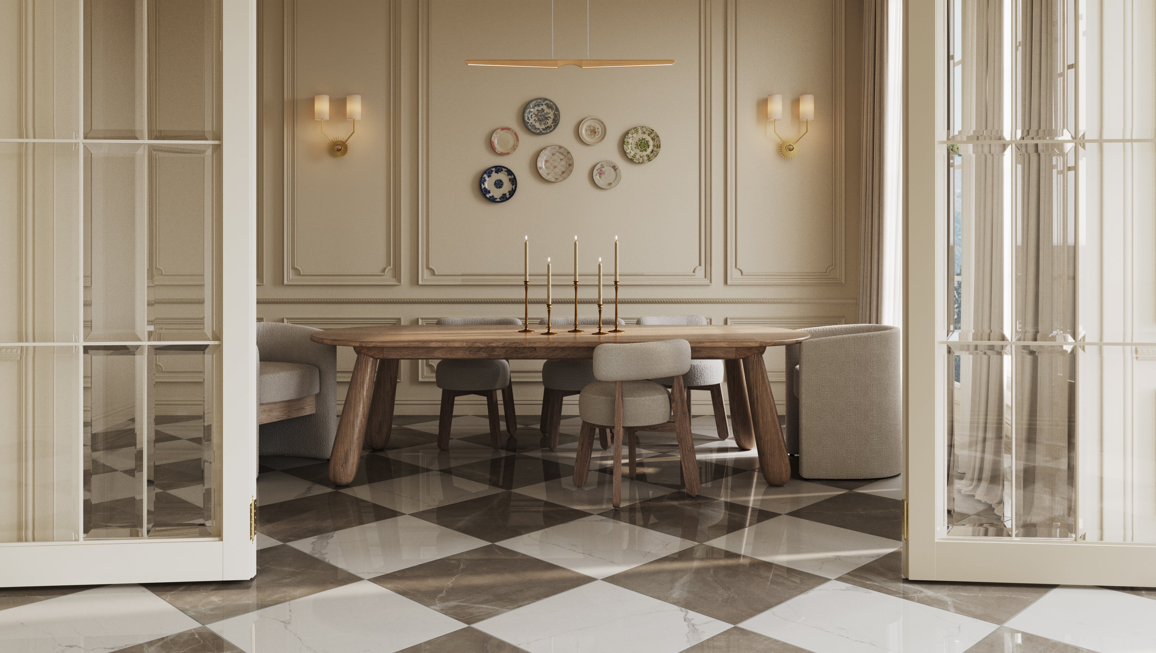 Leona 24x24 Checkerboard Polished Porcelain Tile in Calacatta and
